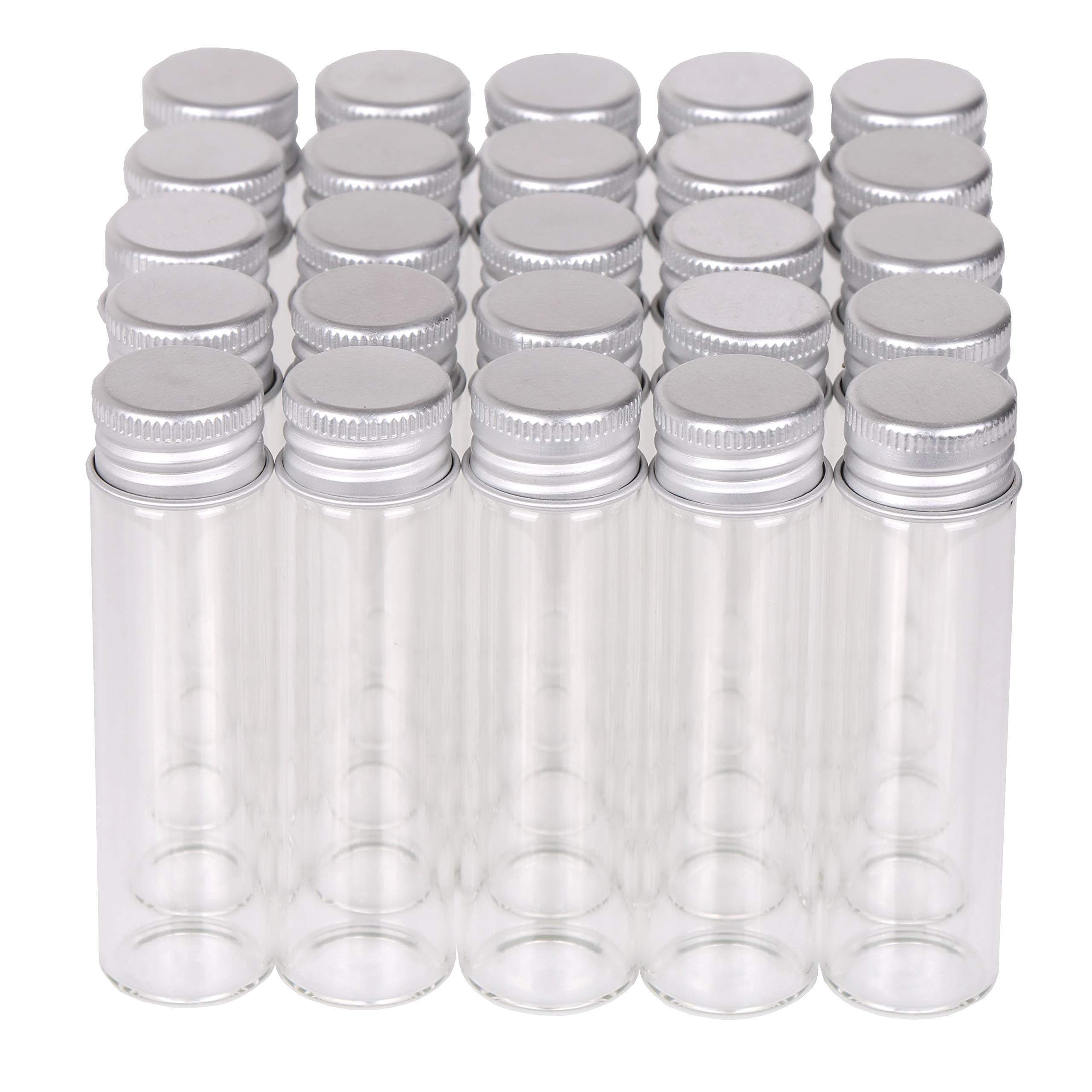 MaxMau 100-Pack 20ml Small Glass Bottles with Screw Top Metal Lids - Mini Vials & Jars for Beads, Glitter, Seeds, Essential Oils - Perfect for DIY Crafts, Jewelry Making & Sample Storage