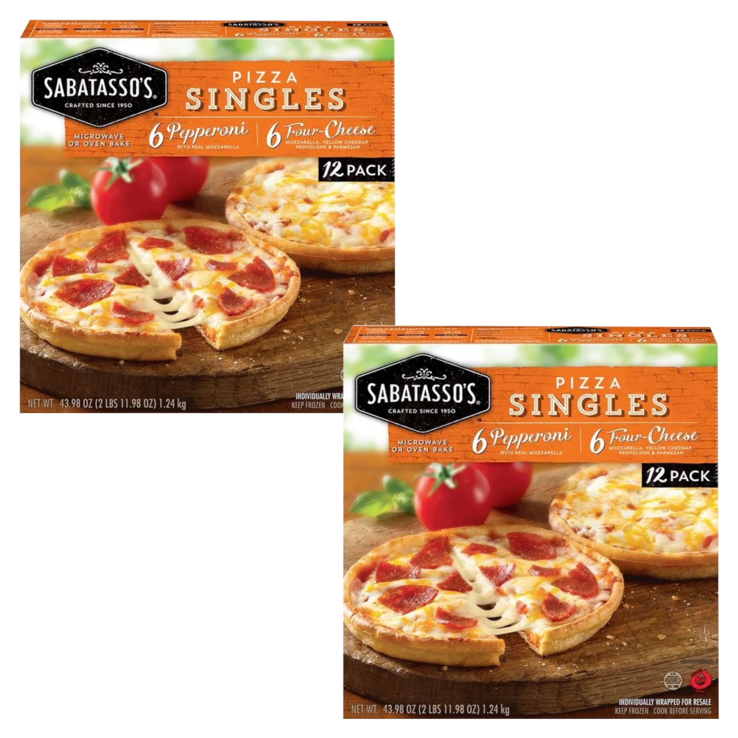 Sabatasso's Gluten-Free Frozen Pepperoni & Four Cheese Thin Crust Pizza Singles - Real Mozzarella - 2 Pack (43.86 oz Each) - Ready to Bake for Quick Meals, Parties & Family Dinners - Supports Donate a Meal Program