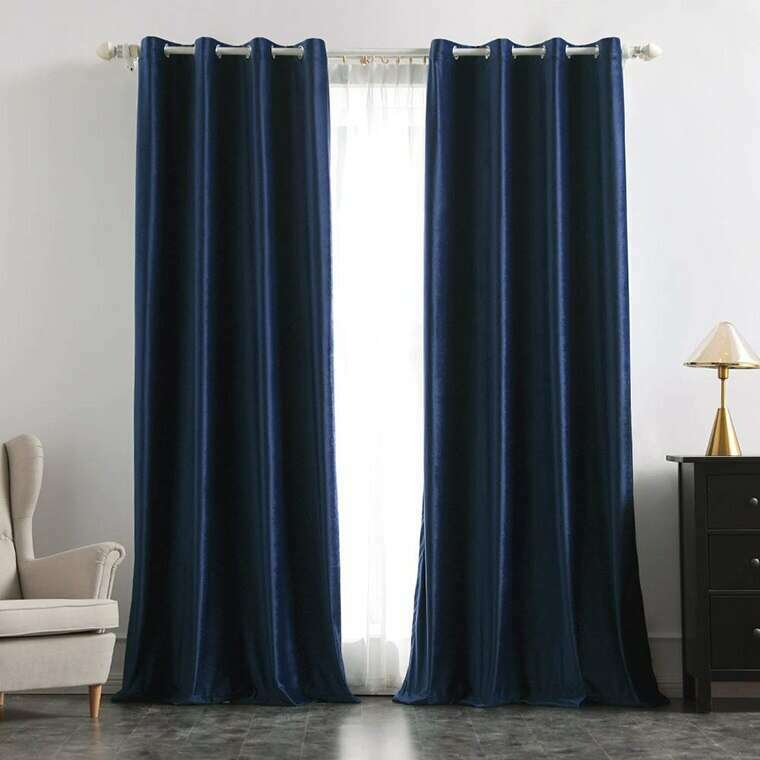 Brittany Velvet Plain Curtains Navy Blue - Blackout Window Drapes for Living Room & Bedroom - Soft Thermal Insulated Panels for Home Decor