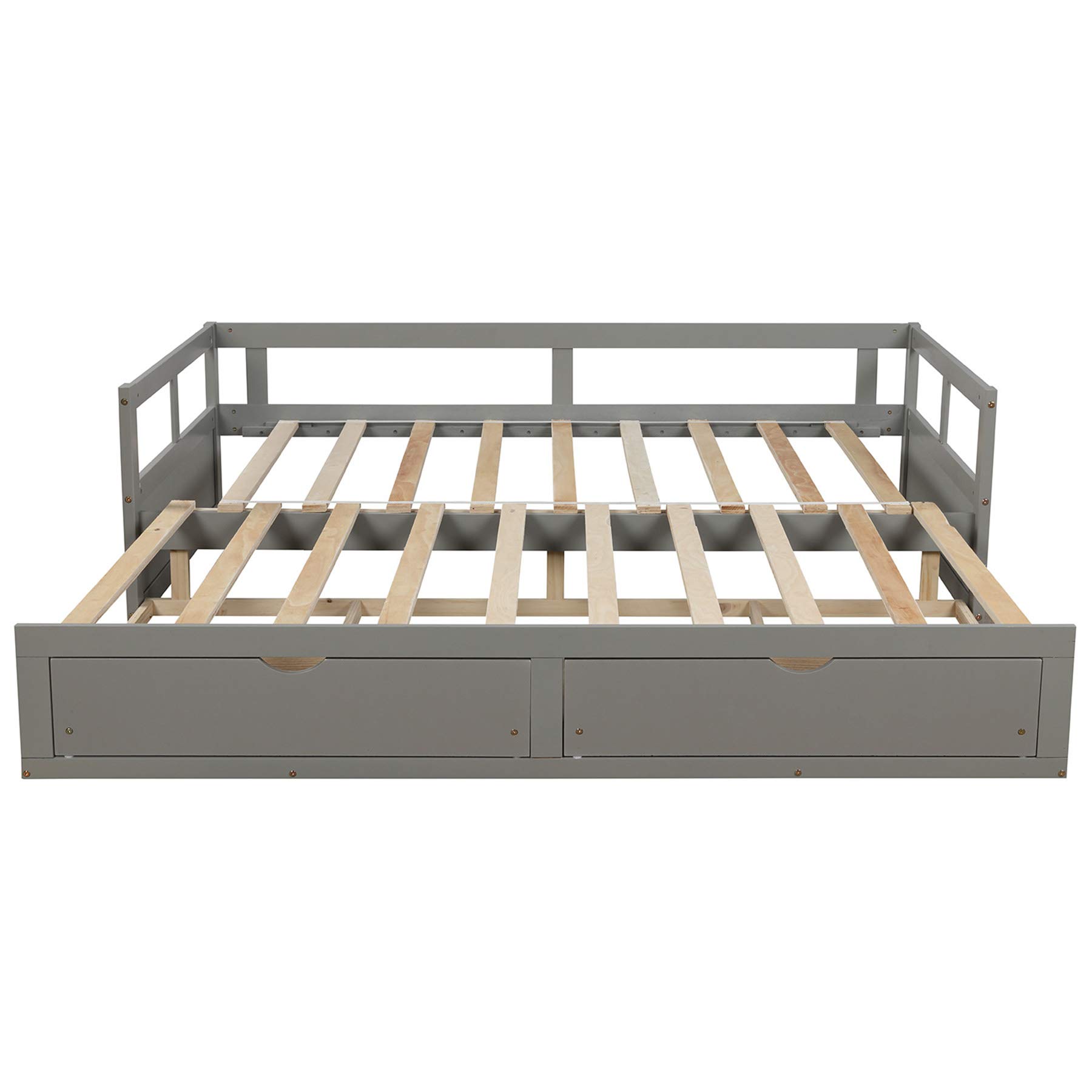 P PURLOVE Extendable Wooden Daybed with 2 Storage Drawers - Convertible Sofa Bed for Small Spaces, Guest Room & Living Room - Space-Saving Multi-Functional Furniture (Gray) | Perfect for Apartments, Dorms & Home Offices