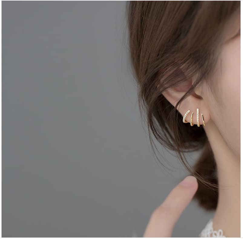 Minimalist 4-Piece S925 Sterling Silver Criss Cross Ear Cuff Set - No Piercing Cartilage Earrings for Helix, Double Simple Line Fake Ear Cuffs | Perfect for Everyday Wear, Parties & Gifting