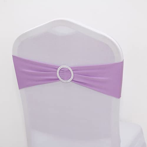 100 Pack Stretch Chair Sashes with Buckle - Lavender Wedding Chair Bands for Banquet, Birthday, Graduation, Anniversary & Prom Decorations - Elegant Party Chair Covers & Table Decor Accessories