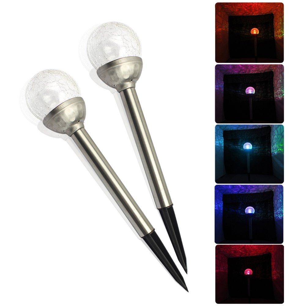 Ubersweet® 4-Pack Solar Pathway LED Lights - Cracked Glass Ball Design, Color Changing Outdoor Landscape Lighting for Lawn, Garden, Patio, Yard & Walkway | Weatherproof & Energy Efficient Solar Lights for Beautiful Nighttime Ambiance