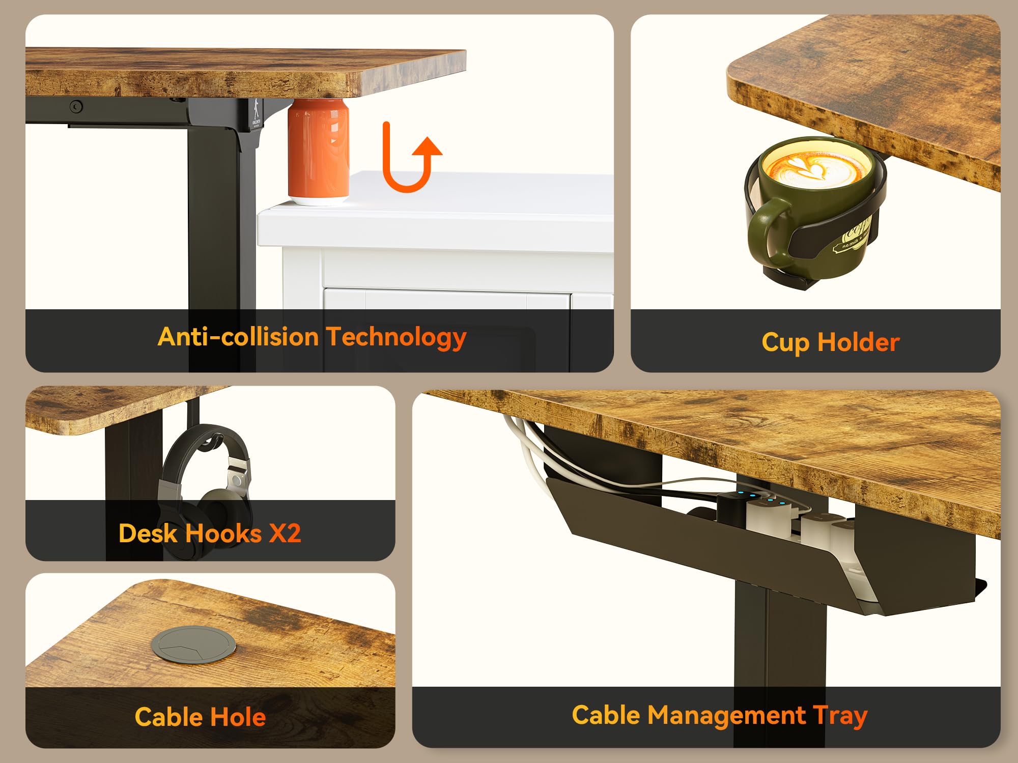 63x55 Inches Electric Height Adjustable L-Shaped Standing Desk - Reversible Corner Computer Desk with Cup Holder | Ergonomic Sit Stand Home Office & Gaming Desk in Rustic Brown | Perfect for Small Spaces, Remote Work & PC Gaming Setups