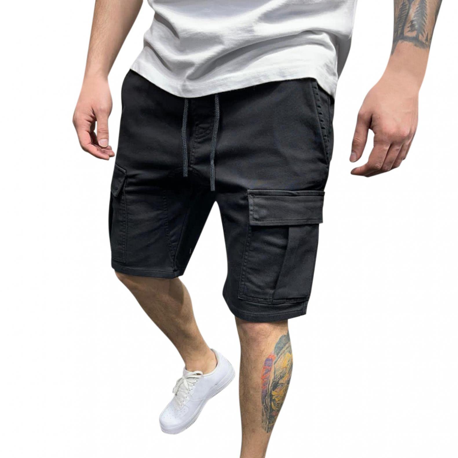 Men's Cargo Shorts with Drawstring & Multi-Pockets - Lightweight Jogger Workout Shorts for Summer Outdoor Sports, Hiking, and Casual Wear