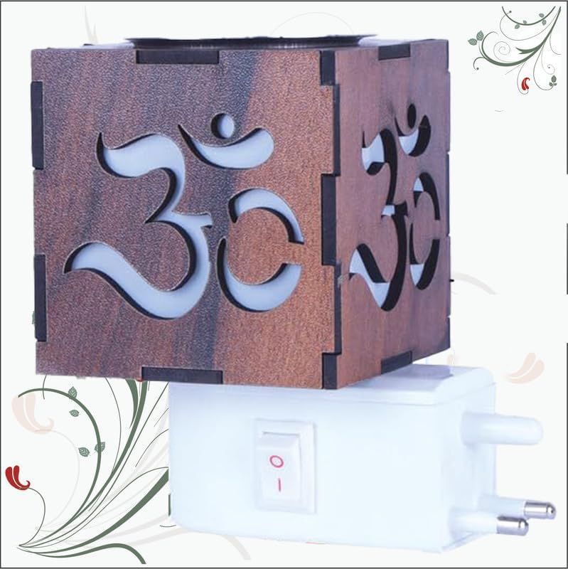 Electric Incense Holder & Aroma Diffuser with Light - Wooden Kapoor Dani for Home & Office | On/Off Switch | Perfect for Meditation, Yoga, Relaxation & Aromatherapy (KD 28)