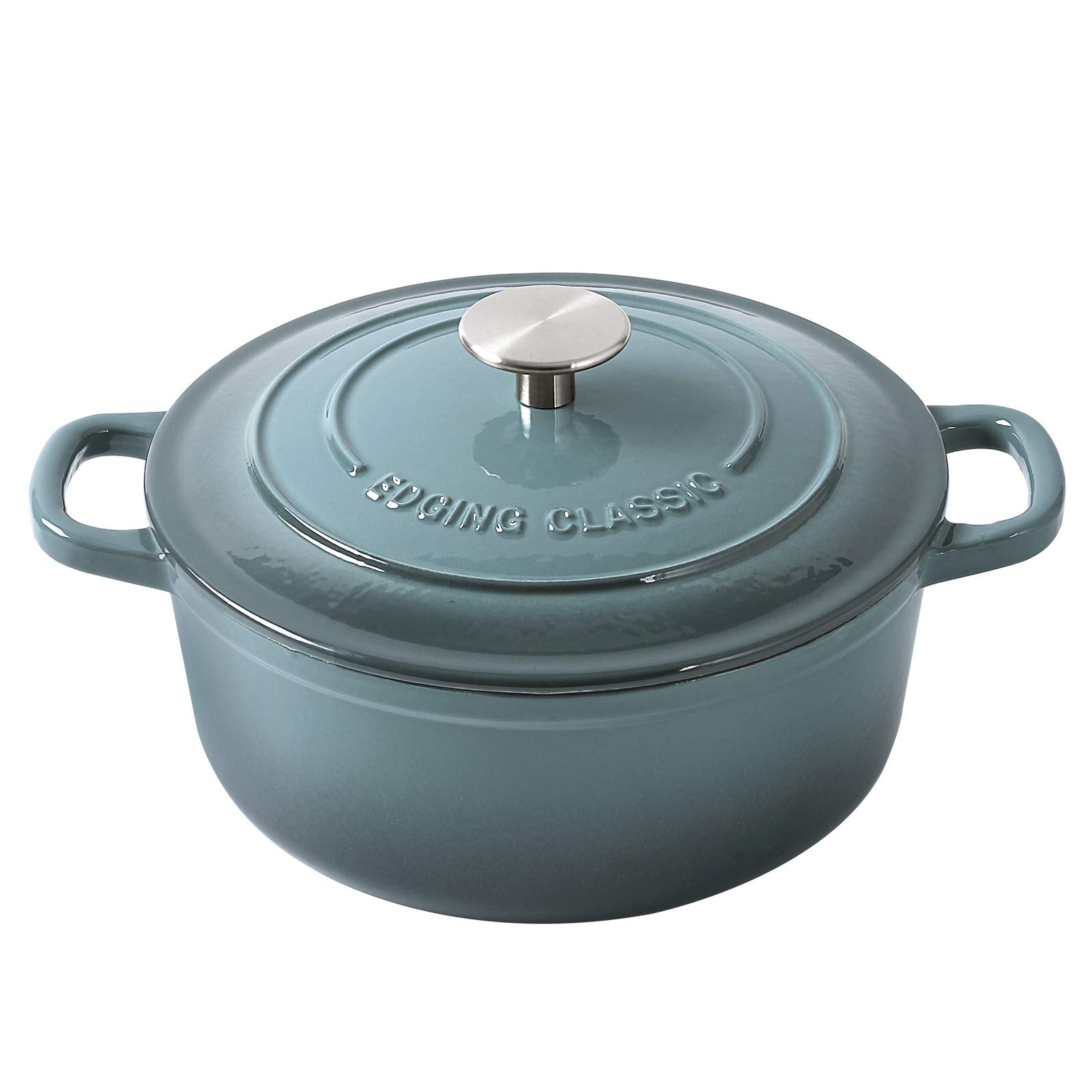 Premium 5.5 Quart Enameled Cast Iron Dutch Oven with Dual Handles - Slate Blue - Perfect for Braising, Stewing, Baking & Slow Cooking Soups