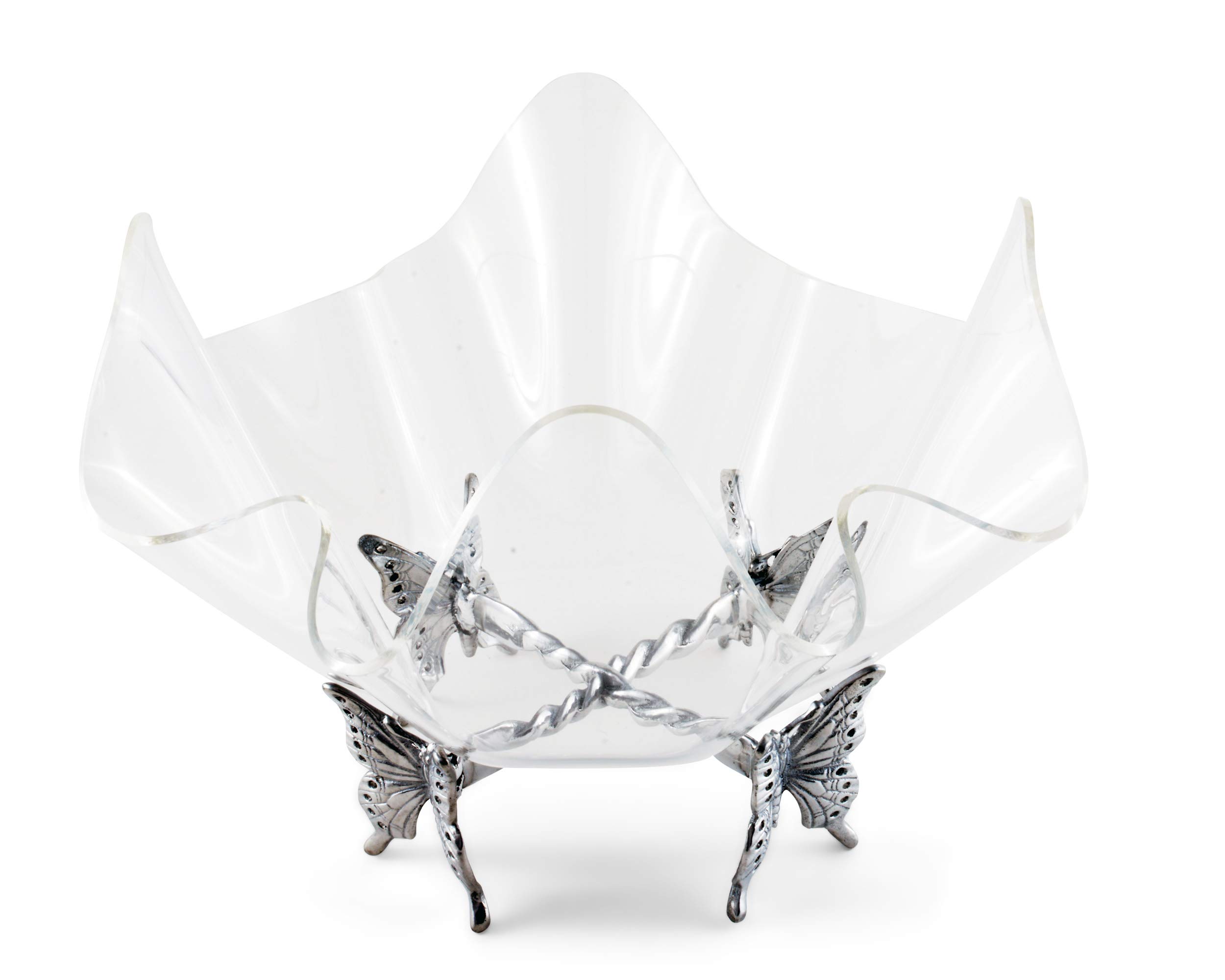 Arthur Court Designs 14-Inch Aluminum Butterfly Stand with Acrylic Serving Bowl - 12.5 Inch Tall - Elegant Party Serving Tray for Weddings, Garden Parties & Outdoor Entertaining