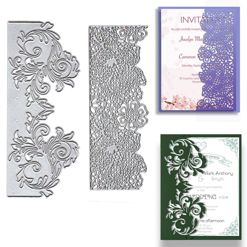 2PCS Floral Border Cutting Dies for Card Making & Scrapbooking - Flower Pattern Paper Craft Dies for DIY Albums, Greeting Cards, Wedding Invitations - Perfect for Paper Crafting, Home Decor and Gift Making Projects