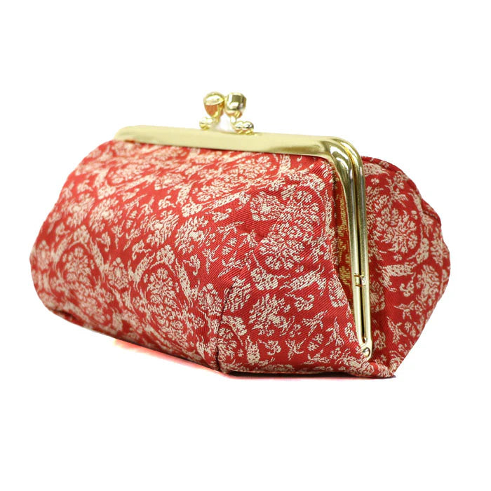 Handmade Kyoto Nishijin Small Pouch - Elegant Goat & Rose Design | Japanese Traditional Gamaguchi Cosmetic Bag | Makeup Organizer, Travel Toiletry Case, Stationery Pouch & Bag-in-Bag | Perfect for Daily Essentials, Gift Giving & Japanese Culture Lovers