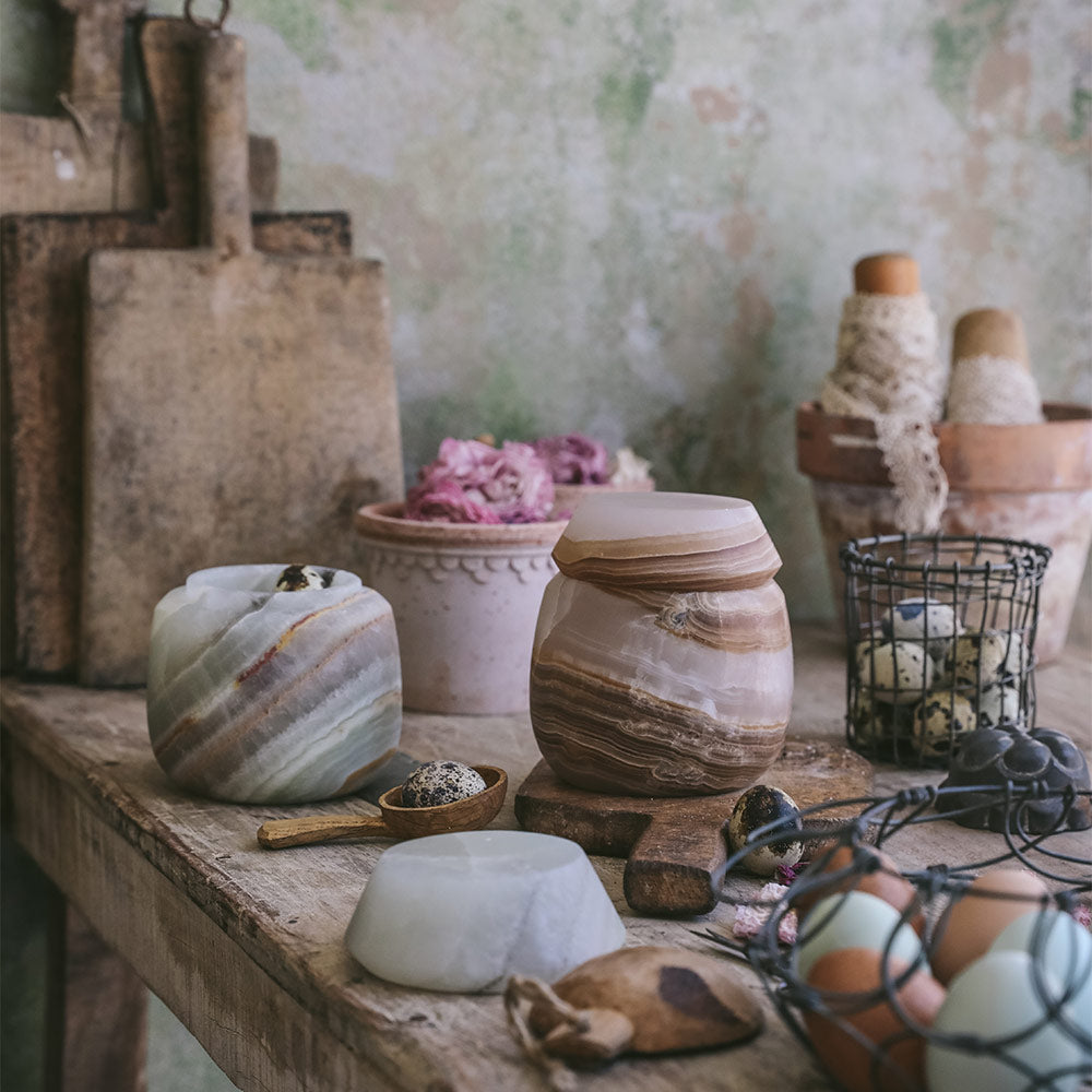 Hand Carved Green Alabaster Canister - Elegant Home Decor for Kitchen, Bathroom & Living Room Storage | Perfect for Spices, Cotton Balls & Decorative Display