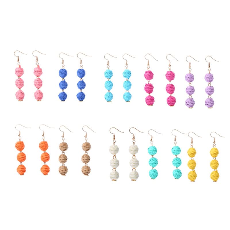 Handmade Boho Raffia Earrings for Women - Round Rattan Ball Dangle Drop Statement Earrings | Summer Beach Jewelry Accessories | Perfect for Vacation, Wedding, and Boho Fashion Outfits
