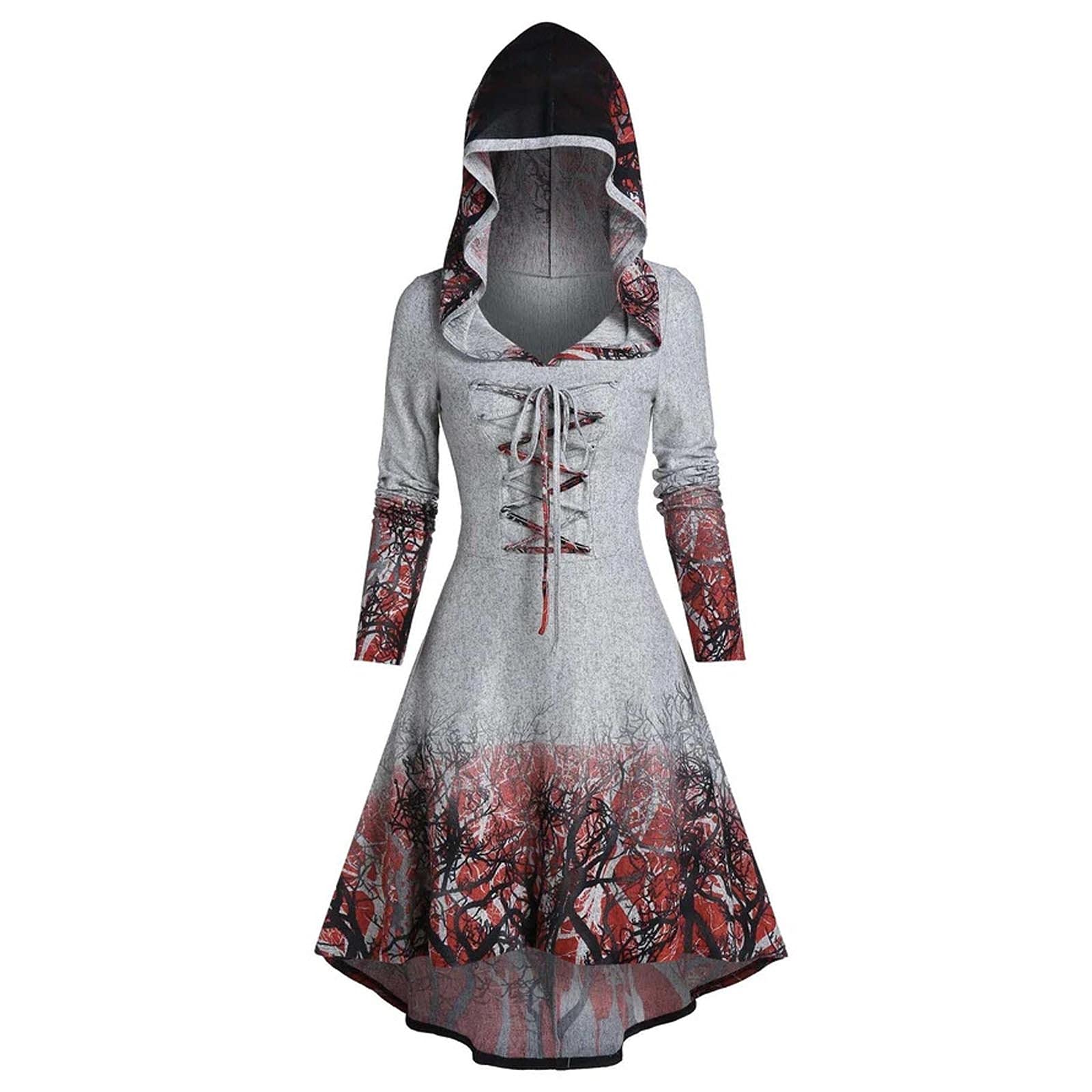 Drindf Women's Maternity Gothic Cosplay Dress - Hooded Renaissance Medieval Halloween Costume Midi Tops | Perfect for LARP, Themed Parties & Historical Reenactments