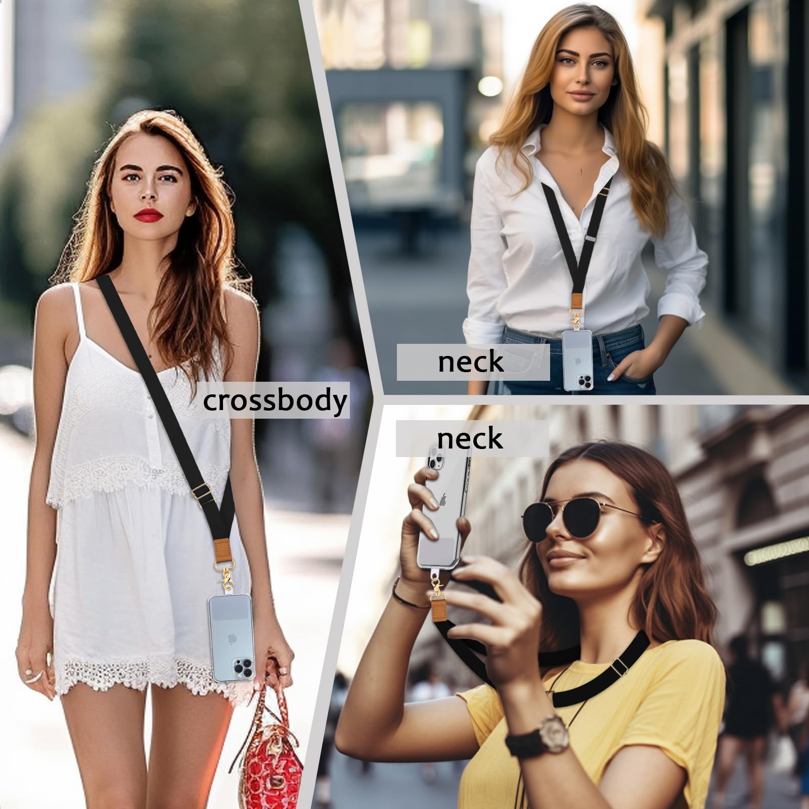 Adjustable Phone Lanyard Crossbody Strap - 2 Pack Neck Strap for iPhone, Keys & ID Badges - Black & Grey Phone Accessories for Women - Perfect for Work, Travel & Hands-Free Convenience