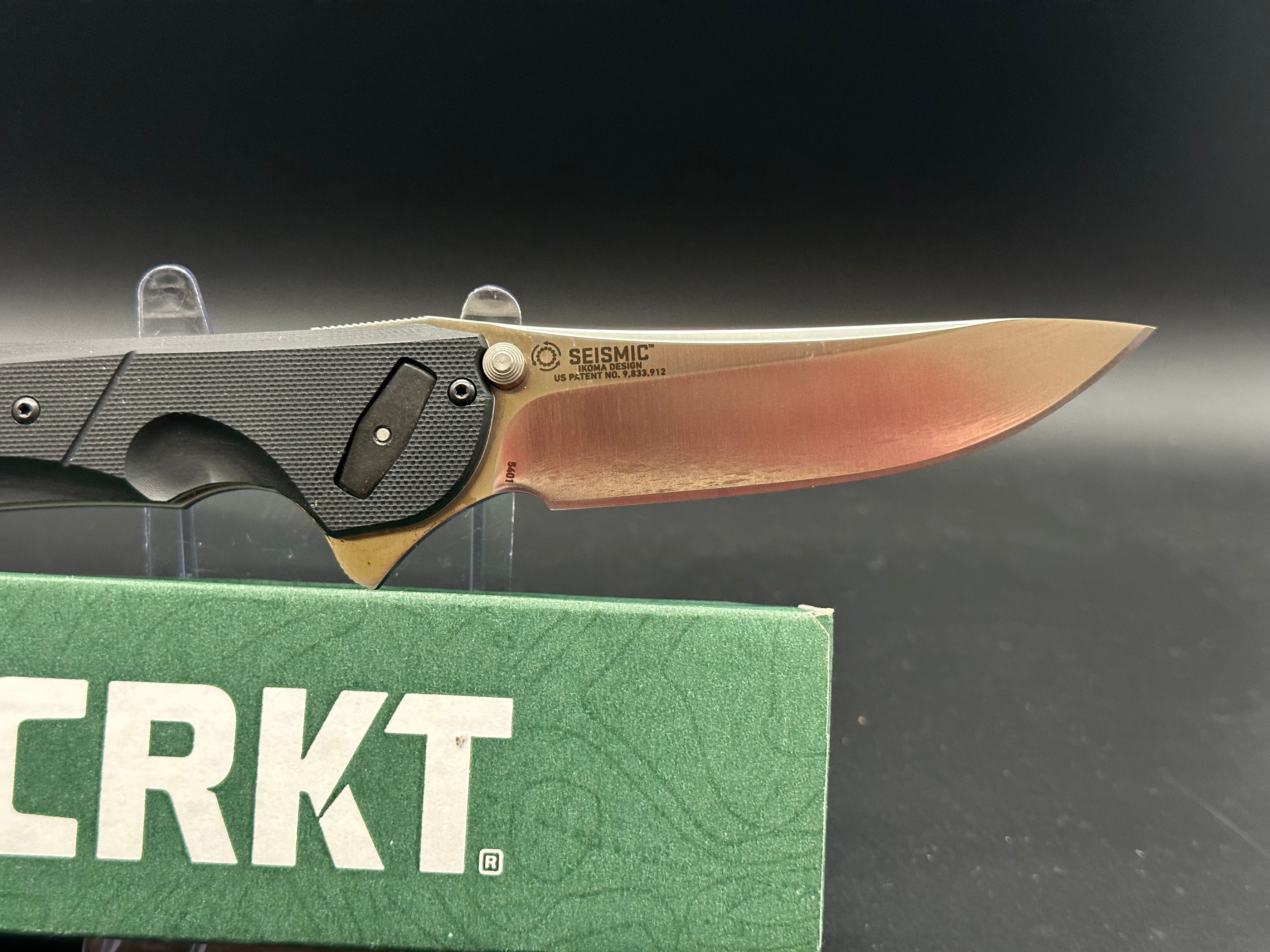 CRKT Seismic Deadbolt Lock Folding Knife - Black G-10 Handle, 3.9