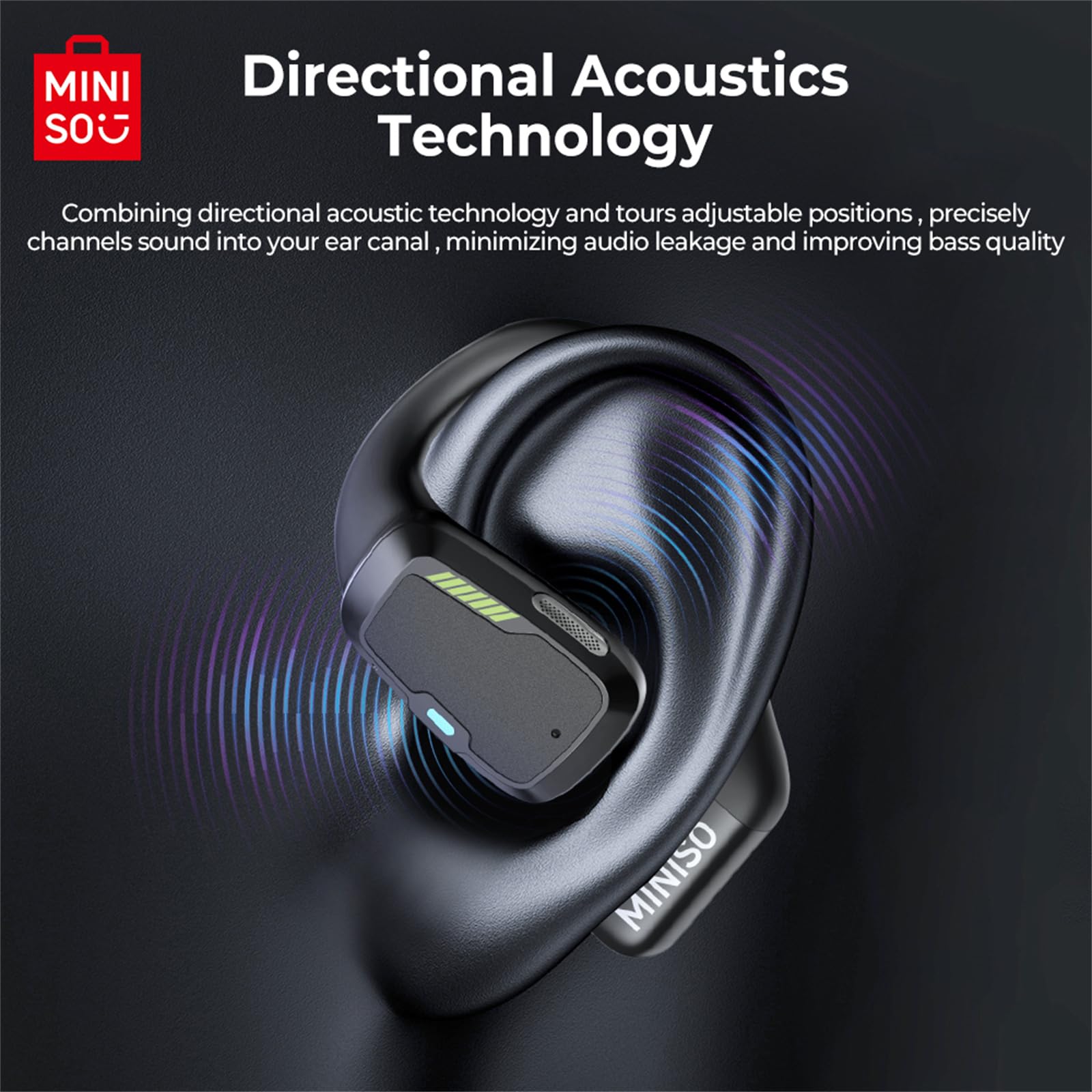 MINISO M98 Open Ear Bluetooth 5.4 Wireless Earbuds with LED Display & Secure Earhooks - Perfect for Running, Gym, Driving & Office Work | Sweatproof OWS Earphones for Sports & Daily Use