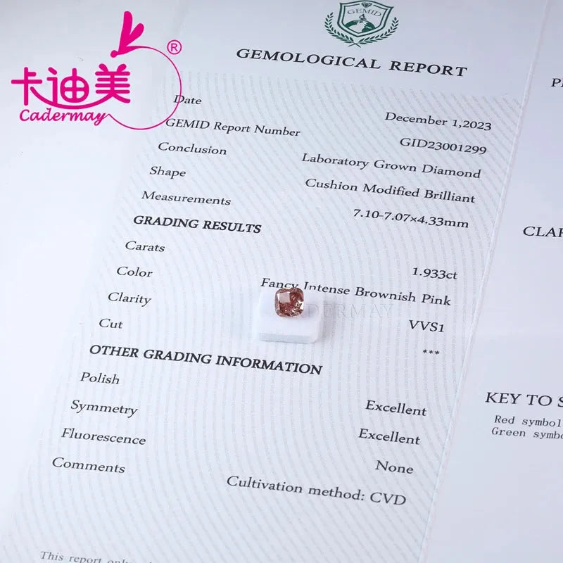 1.933CT CVD Lab Grown Loose Diamond - VVS1 Clarity, Fancy Intense Brownish Pink Color for Jewelry Making | Engagement Rings, Necklaces & Custom Designs