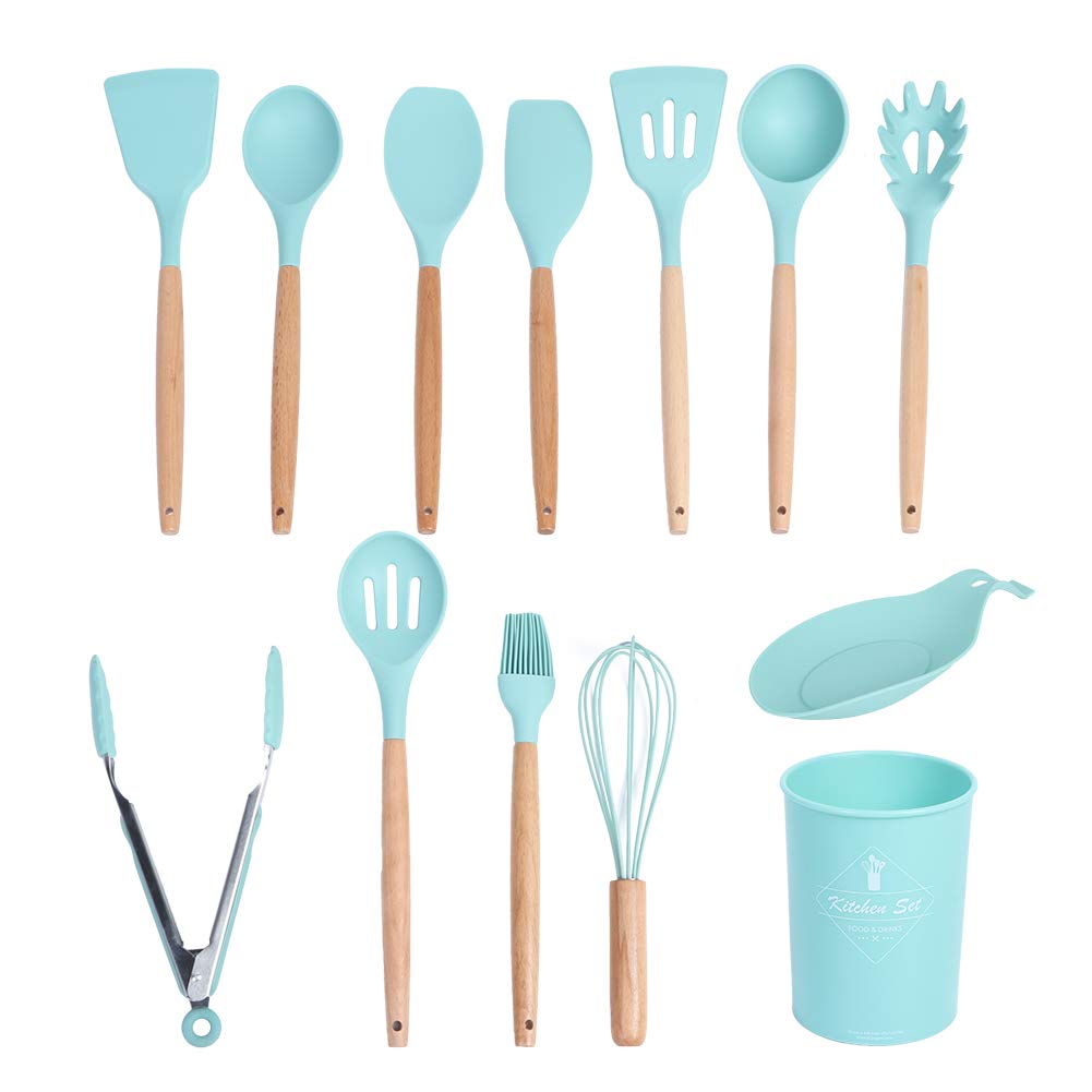 12Pcs Silicone Cooking Utensil Set with Holder - Heat Resistant Kitchen Tools for Baking, Frying & Stirring - Perfect for Non-Stick Pans & Everyday Cooking
