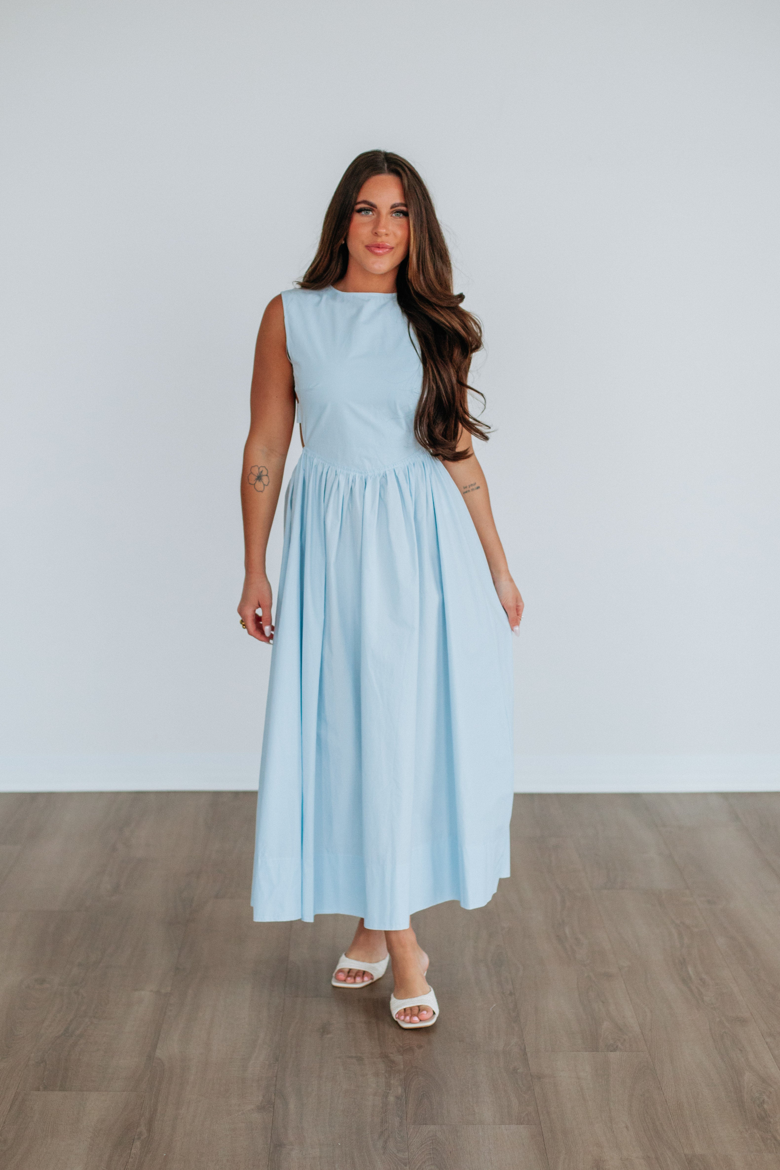 Alicyn Dress Powder Blue - Elegant Flowy Midi Dress for Women | Perfect for Weddings, Parties & Summer Outfits