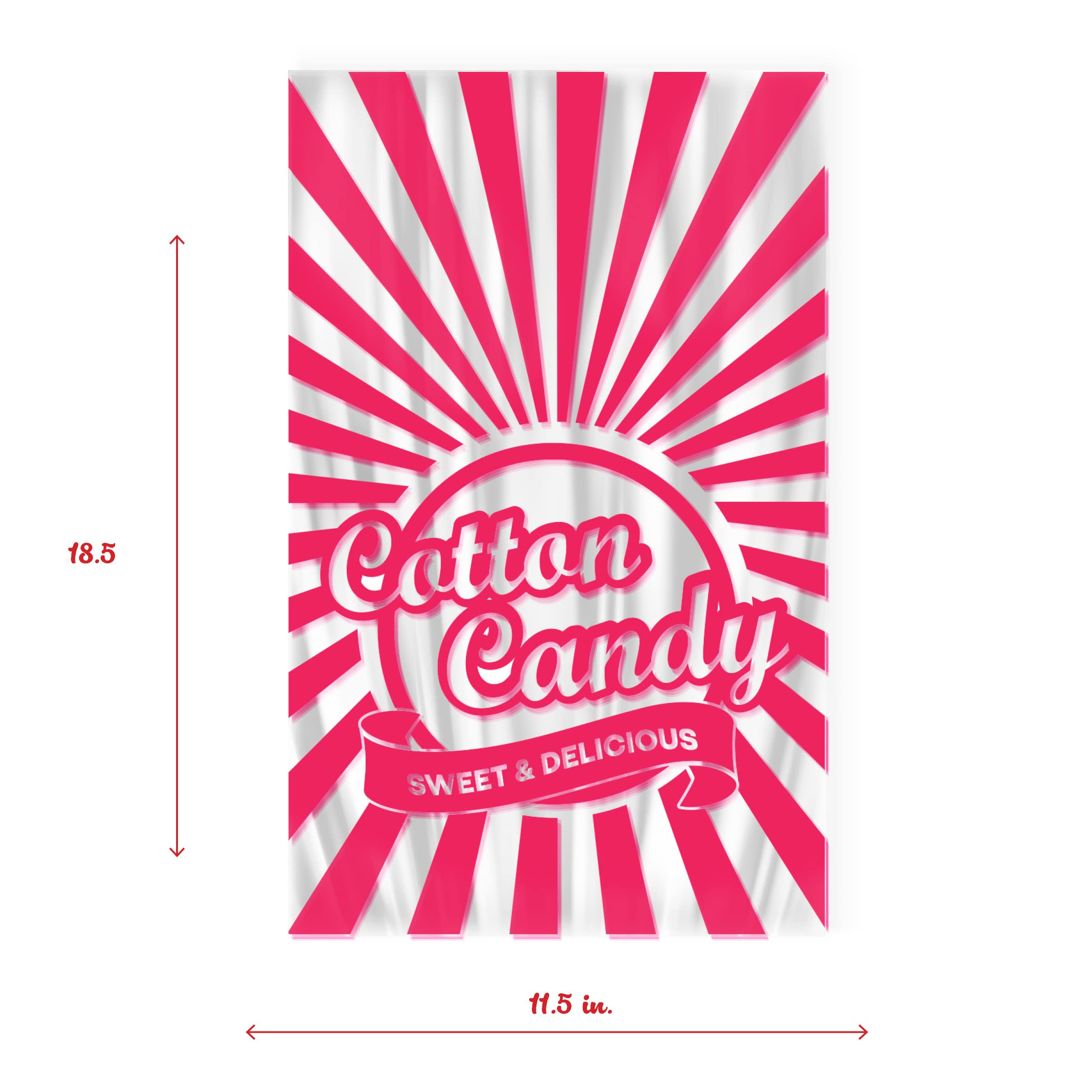 100 Count Clear Cotton Candy Bags with Ties - 11.5x18.5 Inches Red Printed Candy Bags for Carnivals, Birthday Parties & Events - Perfect for Concession Stands, School Fairs & Halloween Treats