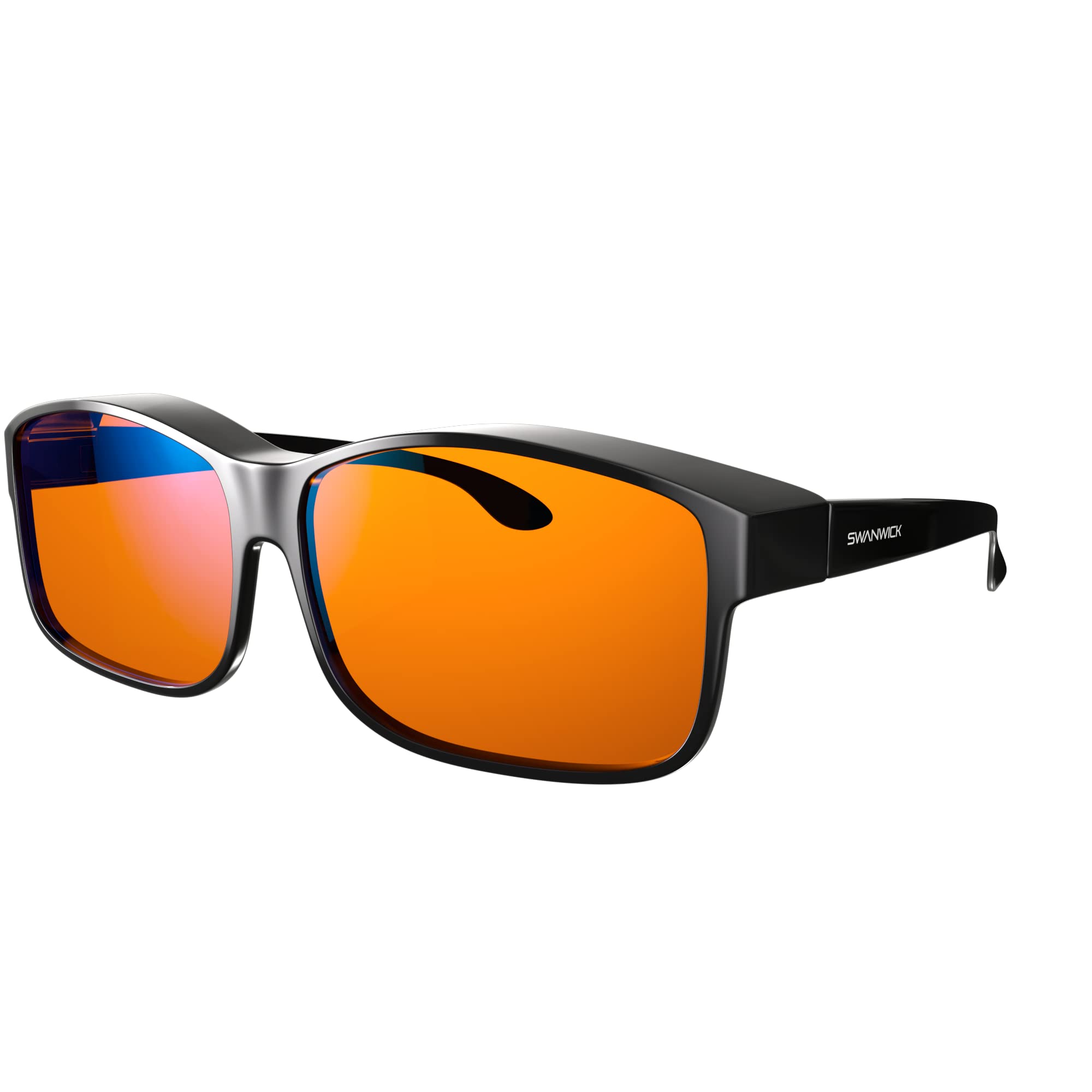 Premium Swanwick Amber Fit Over Blue Light Blocking Glasses - 99% Blue Blocker, Fits Over Prescription Glasses for Eye Strain Relief - Perfect for Computer Work, Gaming & Nighttime Screen Use