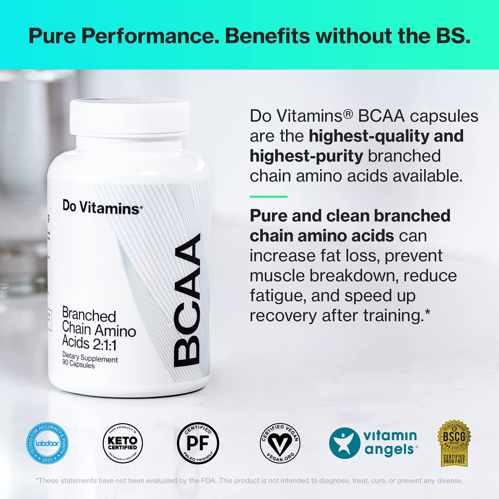 Premium Vegan Branched Chain Amino Acids (BCAA) Capsules 2100mg - 2:1:1 Ratio, Labdoor #1 Rated, Keto & Paleo Friendly, Third-Party Tested (90 Count) - Ideal for Muscle Recovery, Workout Performance & Fitness Enthusiasts
