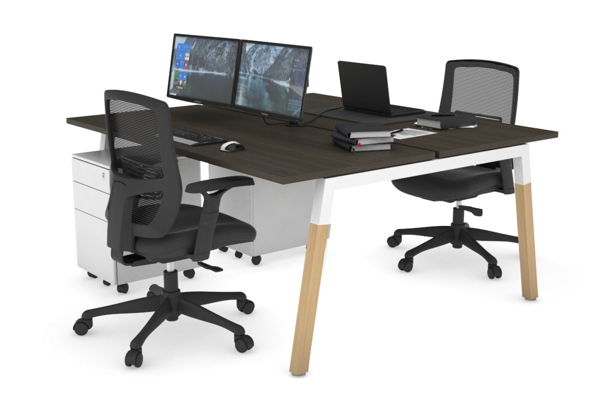 Quadro A Legs 2-Person Office Workstation with Wooden Legs & Cross Beam [1200L x 700W] - Perfect for Shared Workspaces and Home Offices