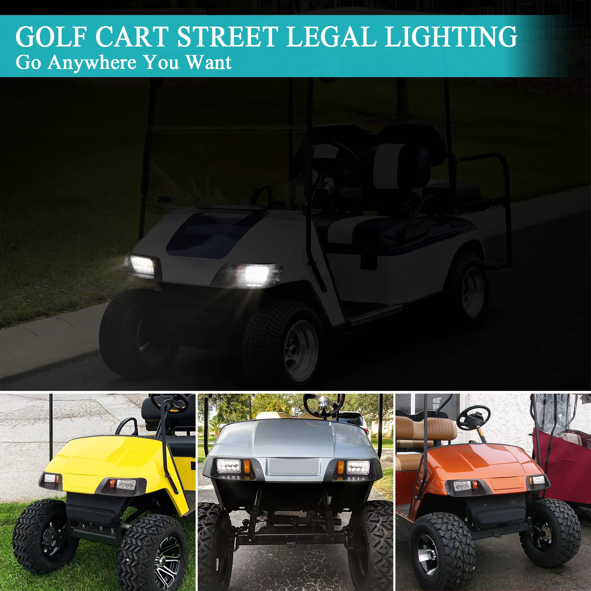 12V EZGO TXT Golf Cart Headlight & Tail Light Kit (1996-2013) - Street Legal Lighting Set with Wiring Harness for Gas & Electric Models - Perfect for Night Driving, Camping & Neighborhood Cruising