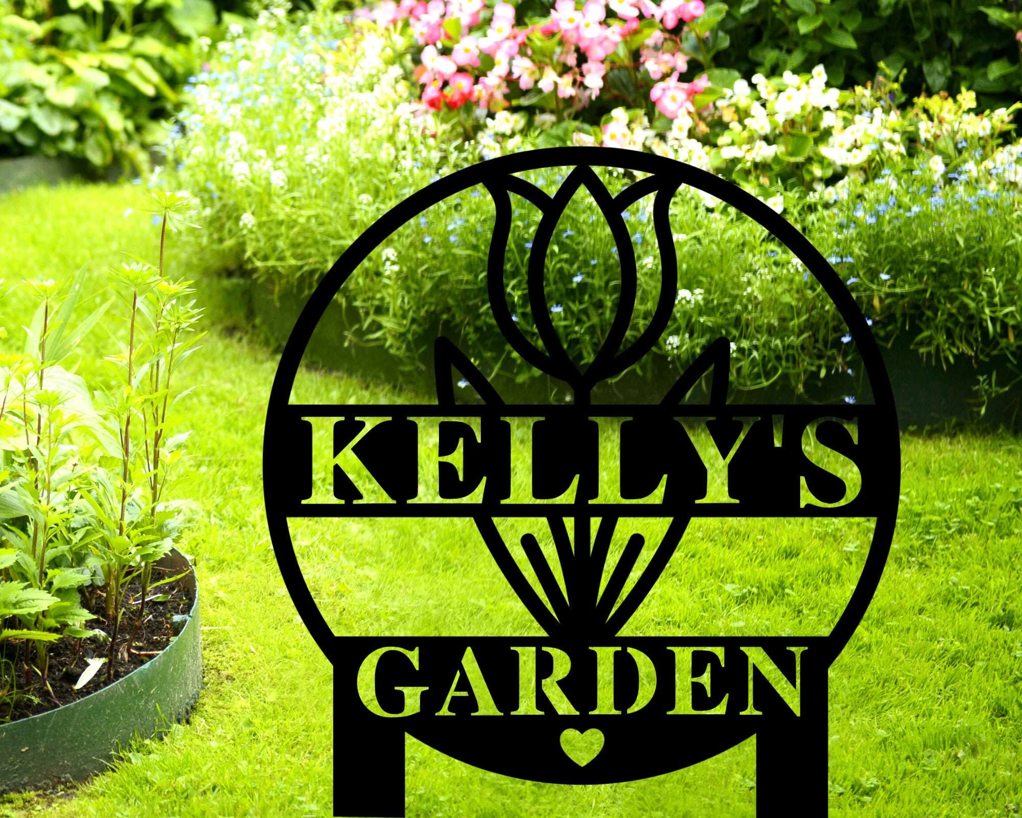 Custom Metal Garden Sign with Stake - Personalized Outdoor Flower Garden Decor - Perfect for Yard, Patio, Lawn & Home Landscaping