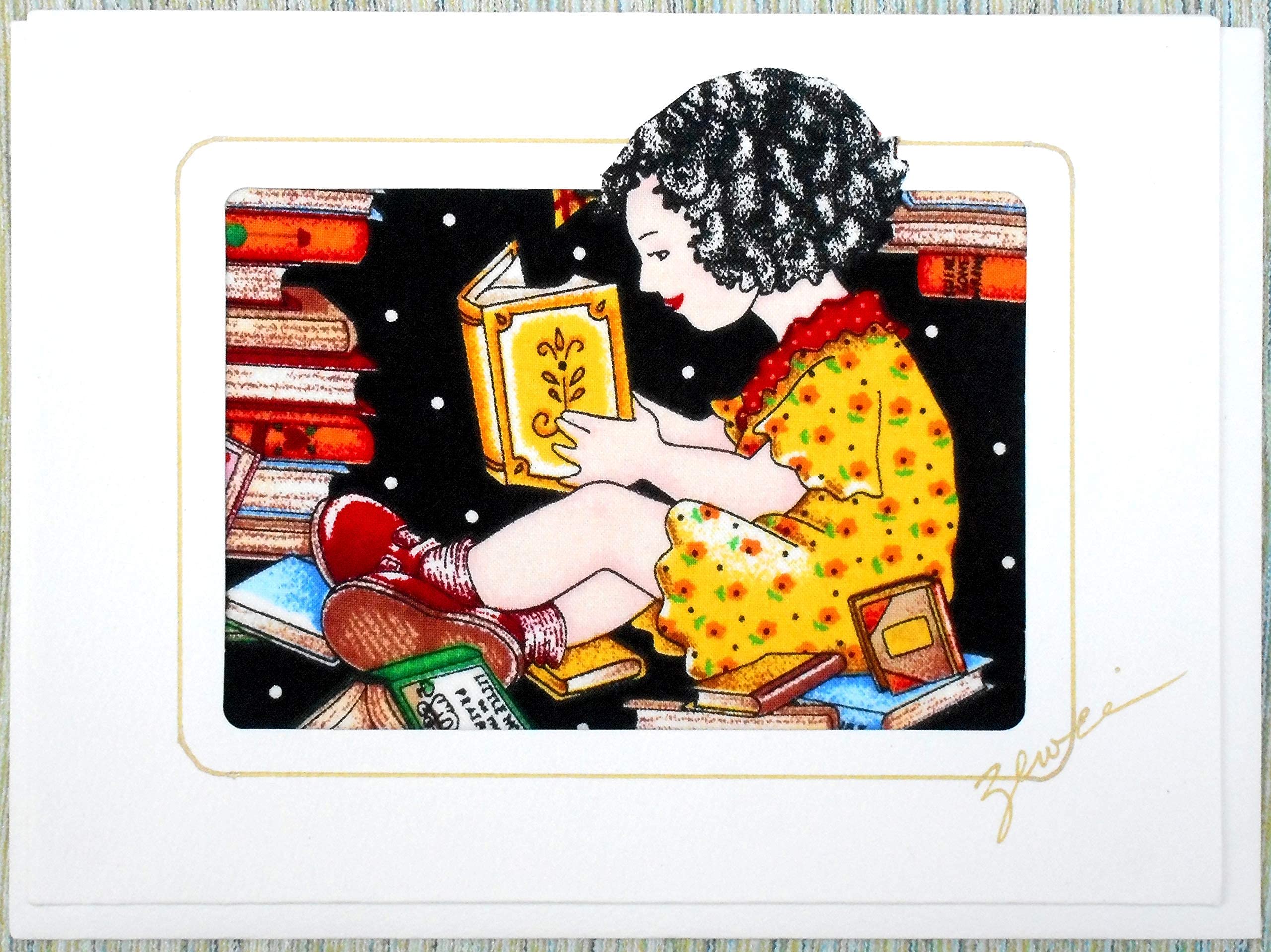 Set of 3 Handmade Fabric Collage Greeting Cards - Book Lover Gift for Readers, Bookworms & Writers - Perfect for Birthdays, Thank You Notes & Book Club Events