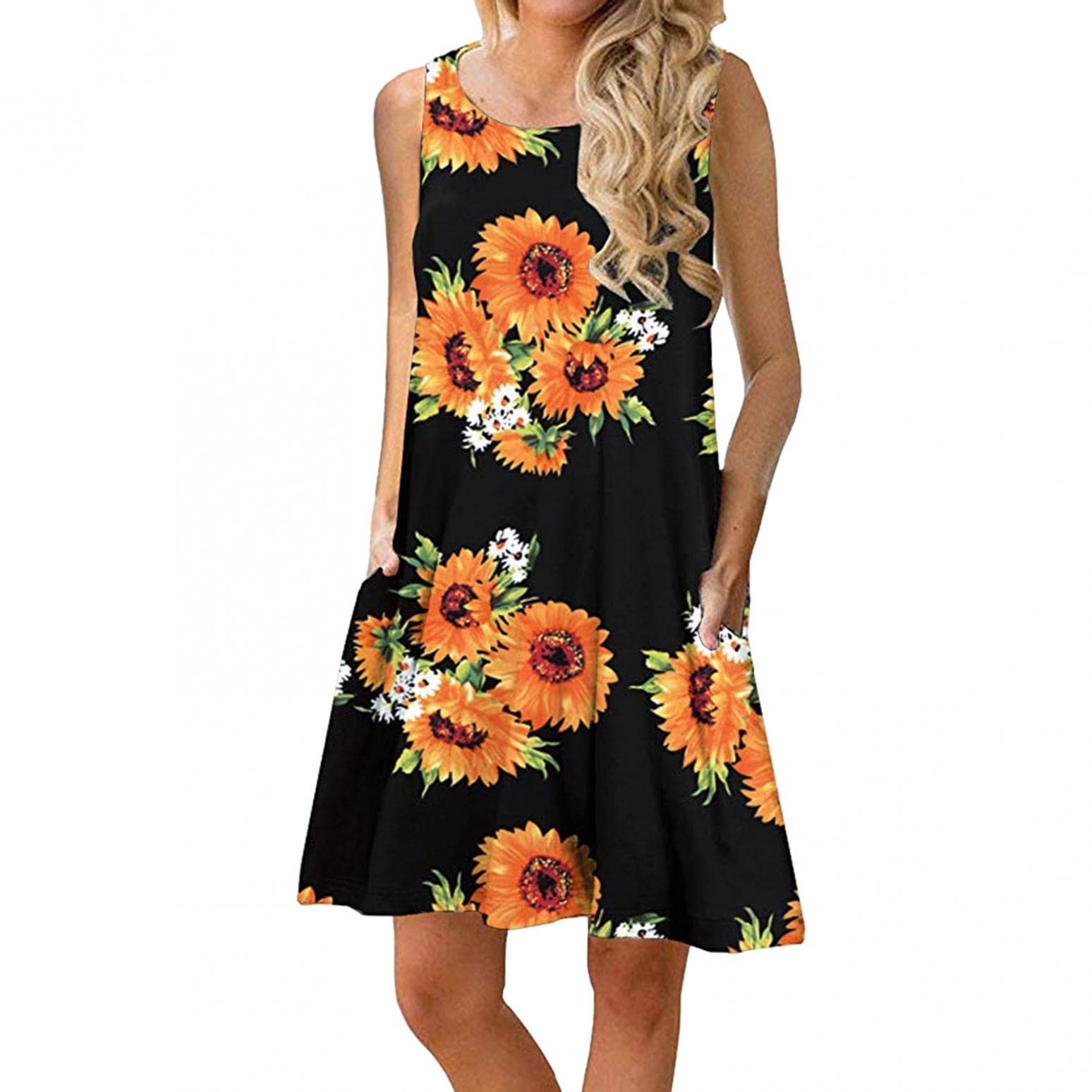 VISLINDU Women's Casual Summer Dress - Sleeveless Swing Dress with Dragonfly Print, Comfortable Beach Sundress for Outdoor, Vacation & Daily Wear