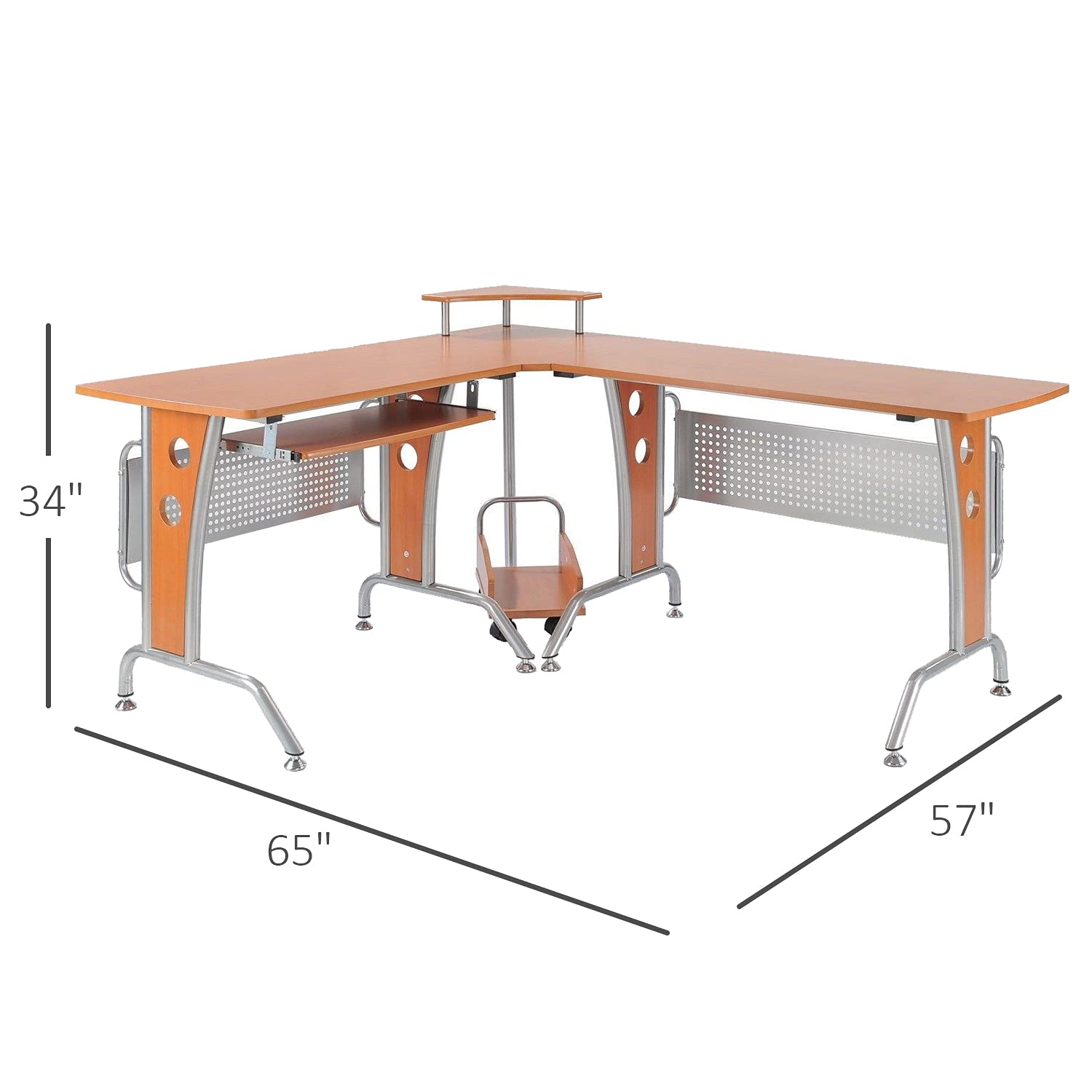 HOMCOM L-Shaped Corner Computer Desk with Elevated Shelf, Rolling Keyboard Tray & CPU Stand - Wood Finish Home Office Workstation for Small Spaces, Gaming & Remote Work
