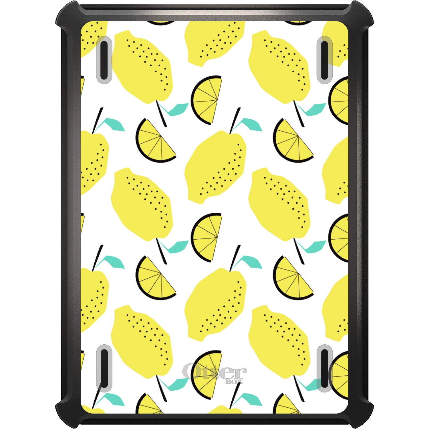 DistinctInk Protective Case for iPad Air 4 (2020 Model) - Shockproof Black Replacement Cover with Stand | Compatible with OtterBox Defender | Summer Lemonade Pattern Design - Perfect for Work, Travel & Outdoor Use