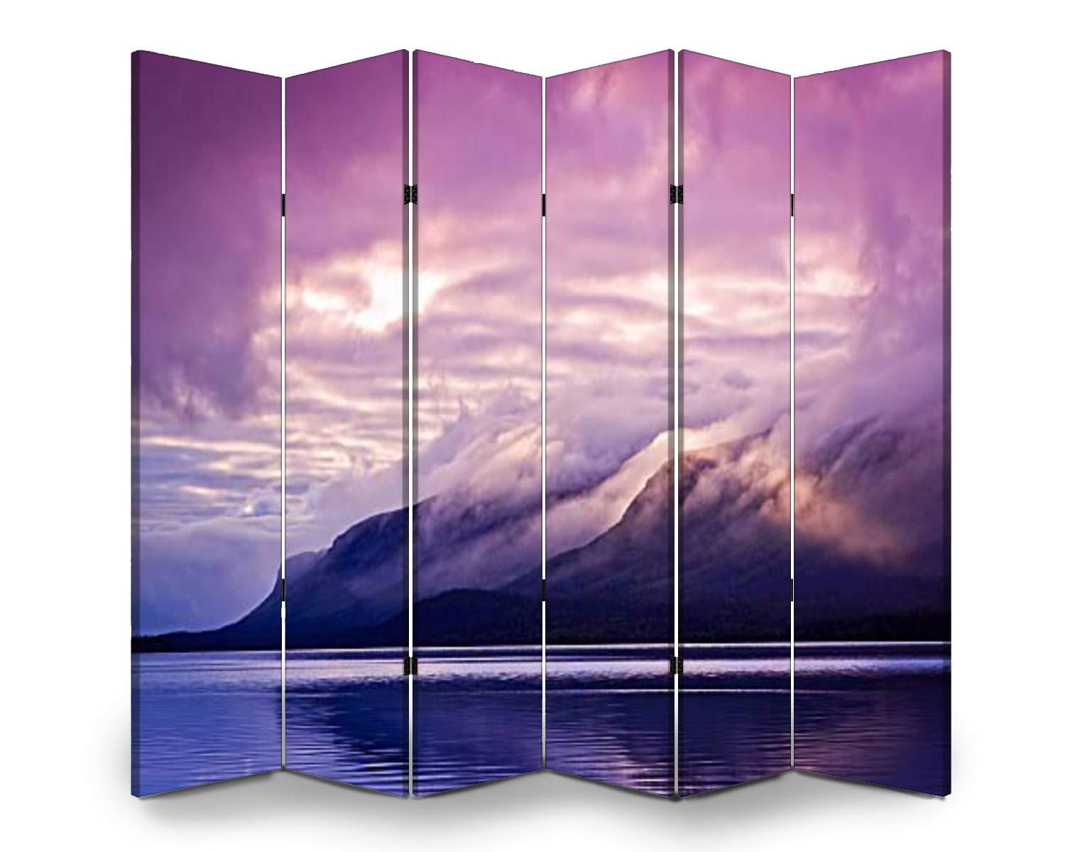 Wooden Folding Room Divider with Mountain Landscape Print - 6 Panel Privacy Screen for Home & Office - Dual-Sided Canvas Partition for Indoor Spaces, Bedroom, Living Room & Studio Decor