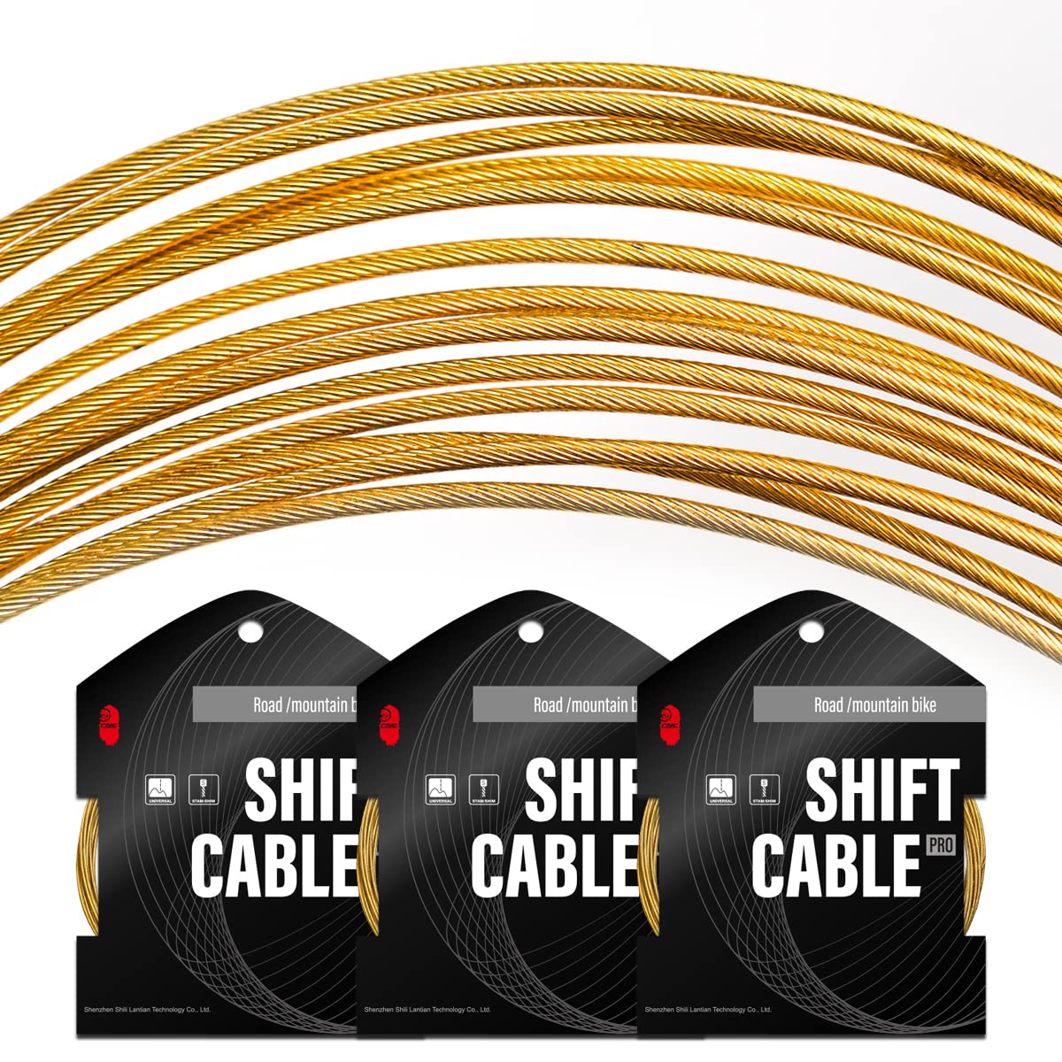 Premium CNC Pro Slick Polished Bike Shifter Cable for Shimano & SRAM | 1.2x2100-3500mm Gold MTB/Road Bike Derailleur Cable | Durable & Smooth Gear Shifting for Mountain Biking & Road Cycling