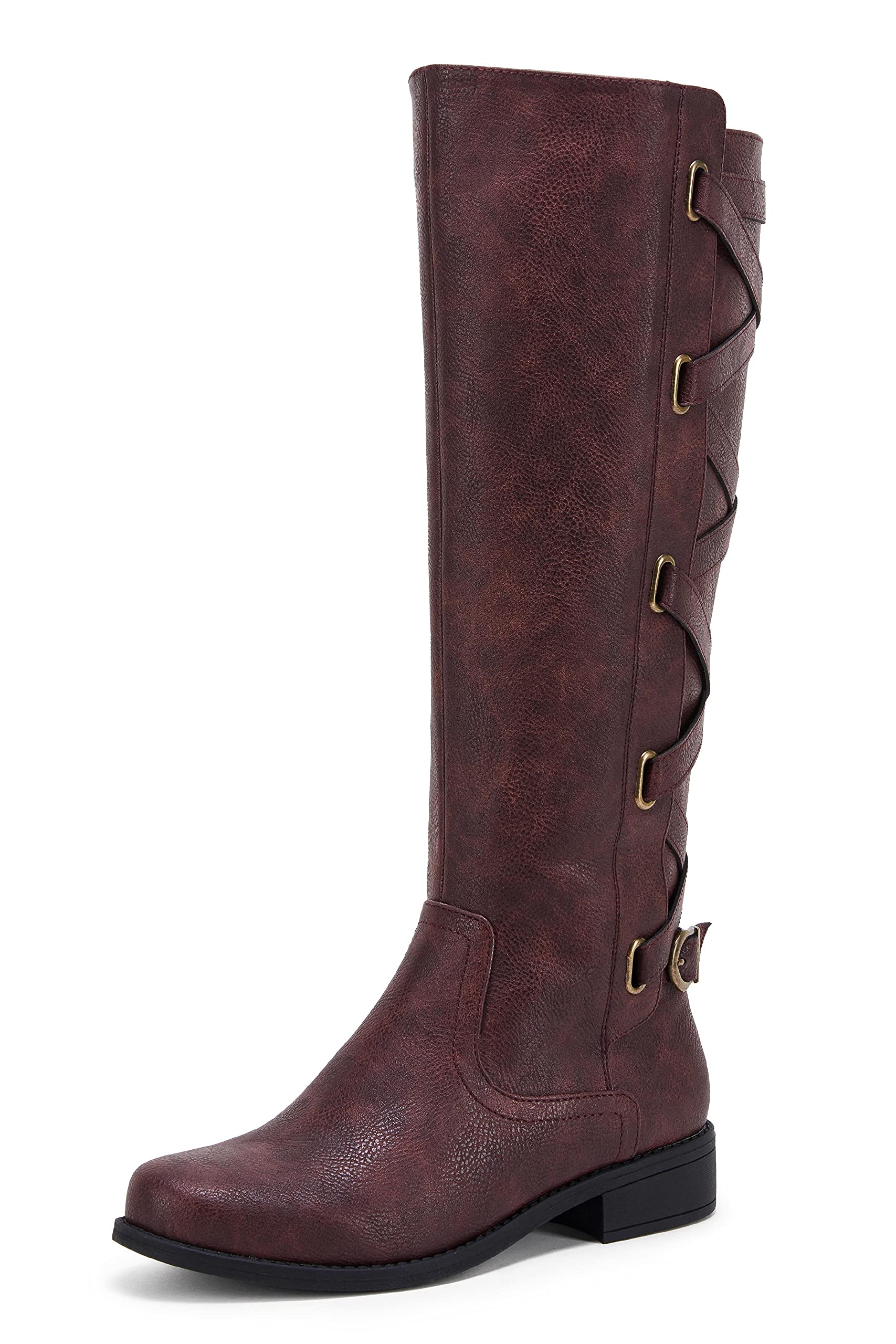 Coutgo Women's Knee High Lace Up Combat Boots - Flat Low Heel Motorcycle Riding Boots with Straps for Winter | Perfect for Biker Fashion, Outdoor Adventures & Cold Weather Outfits