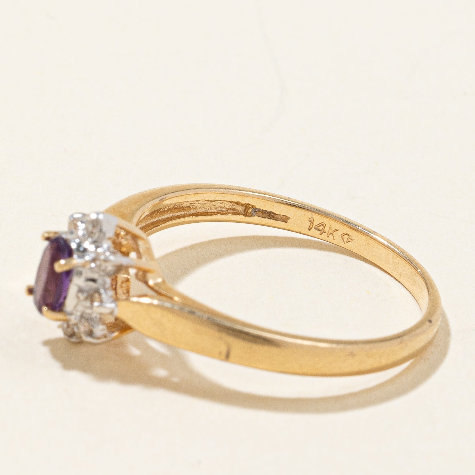 Amethyst & Diamond Halo Ring - 0.12ct Natural Amethyst with 0.04ctw Diamond Accents - Size 7.25 - Elegant Purple Gemstone Jewelry for Women - Perfect for Engagement, Anniversary & Special Occasions