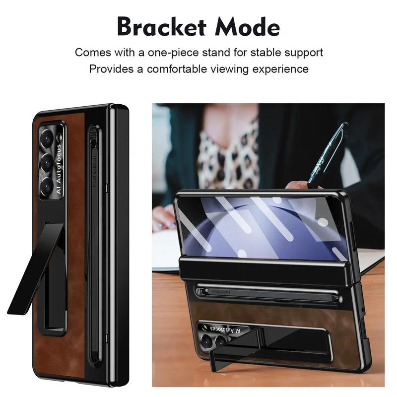 Premium Leather Folding Stand Case for Samsung Galaxy Z Fold 6 - Slim Protective Cover with Kickstand for Hands-Free Viewing, Work & Entertainment