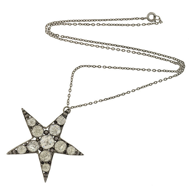 Victorian Sterling Silver French Paste 5-Point Star Pendant Necklace - Elegant Jewelry for Women, Gift for Her, Perfect for Parties & Special Occasions