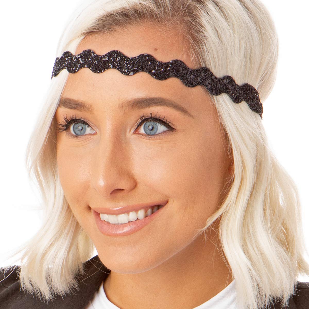 Sparkly Glitter Wave Headbands for Women, Girls & Teens – Adjustable No Slip 3-Pack (Gold/Black/Silver) | Plus Size Fashion Accessories for School, Sports & Everyday Wear