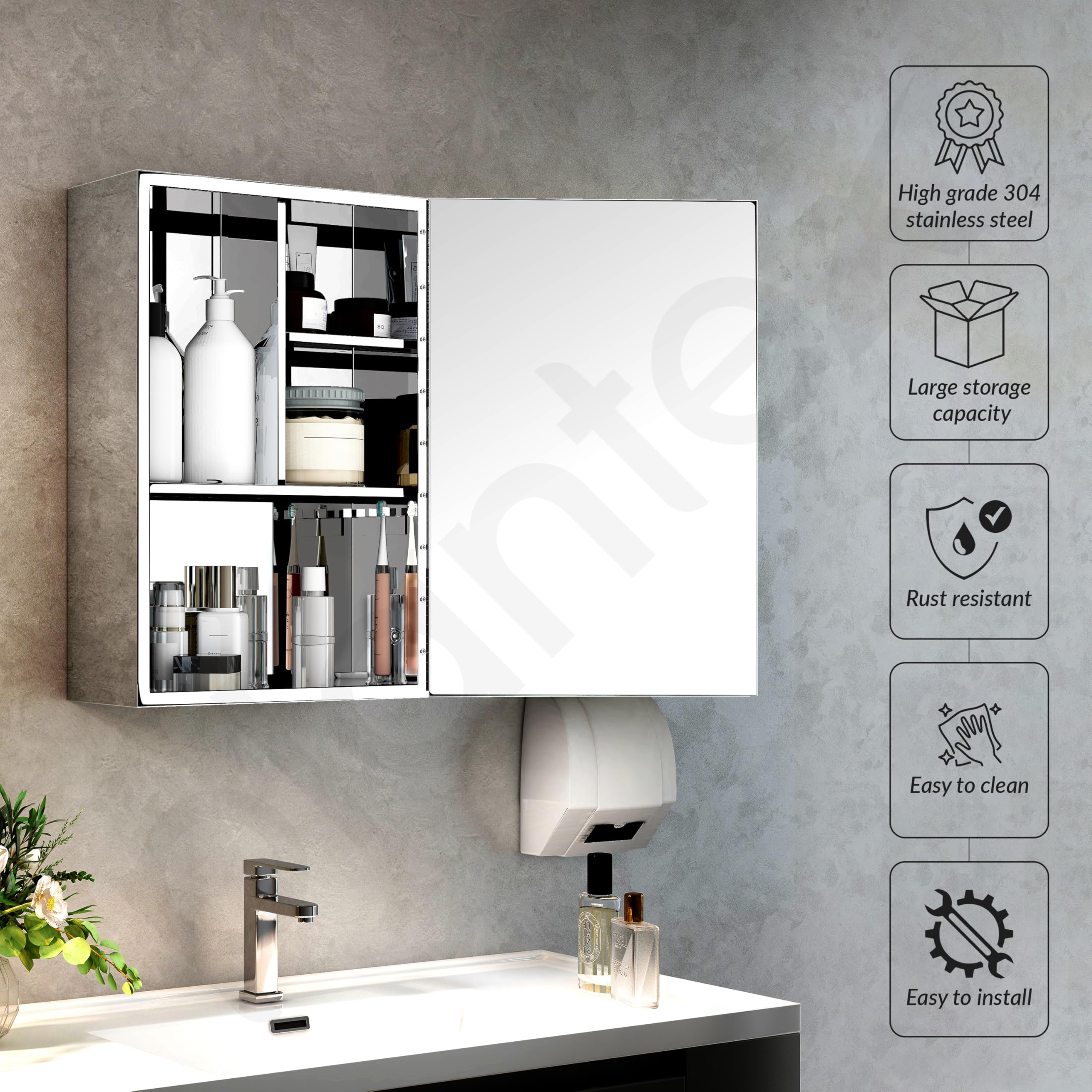 Premium Stainless Steel Bathroom Wall Cabinet with Mirror - 12x18 Inch Chrome Bathroom Organizer & Shelf for Wall - Perfect for Small Bathrooms, Vanities & Modern Home Decor