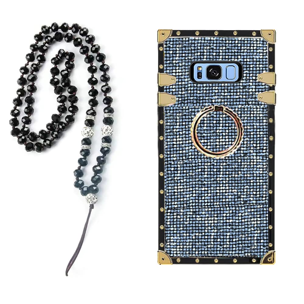 Luxury Bling Glitter Sparkle Cute Gold Corner Soft Shock-Absorption Phone Case for Samsung Galaxy S8 Plus with Strap - Black | Protective Cover for Everyday Use, Parties & Special Occasions