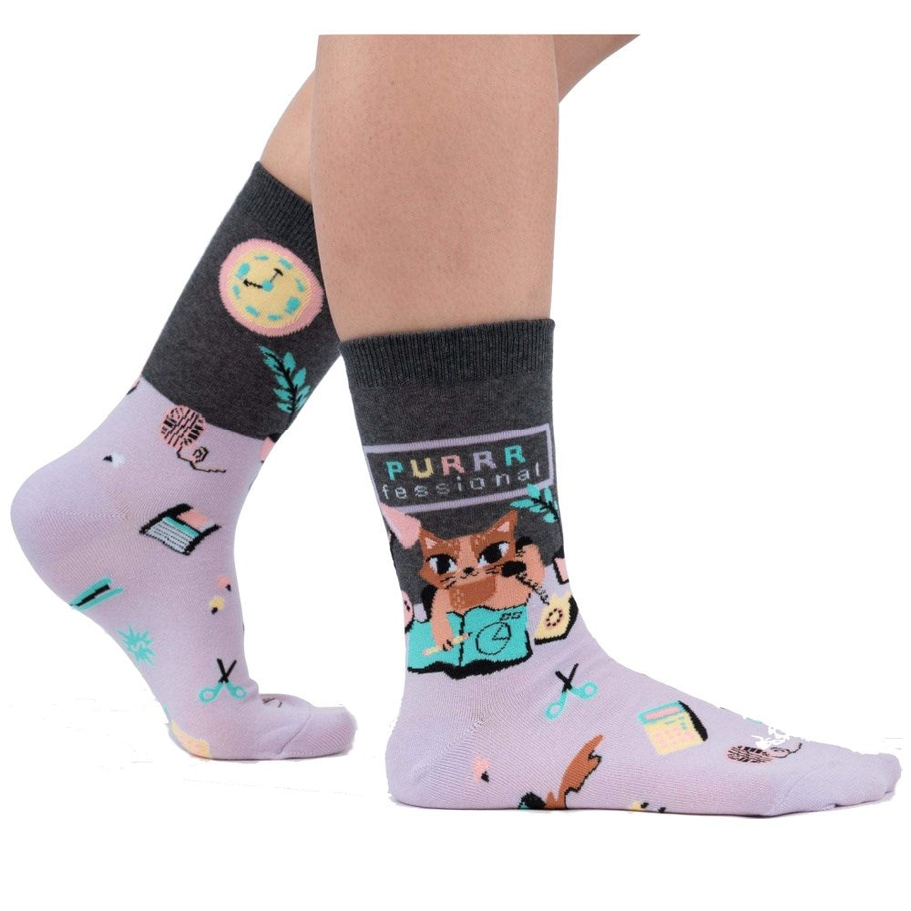 Purrrfessional Sock It To Me Crew Socks for Women - Fun & Comfortable Cat-Themed Socks for Work, Gifts & Everyday Wear
