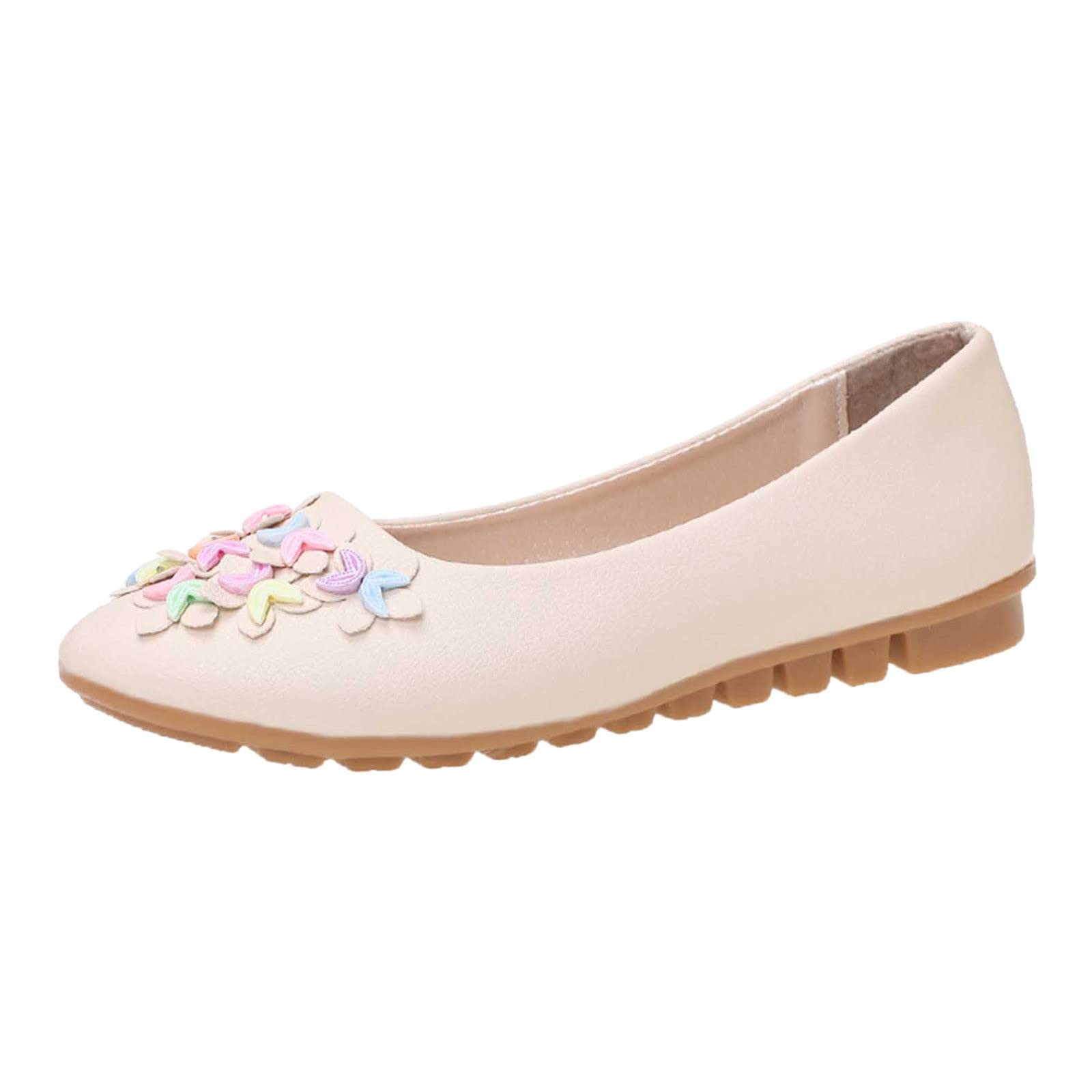 Women's Casual Shoes Low Heel Soft Sole Comfortable Flower Flats - Lightweight Spring Summer Fashion Shoes for Women (Black, Beige) | Size 7 & 8.5 | Perfect for Walking, Office Wear & Daily Outfits