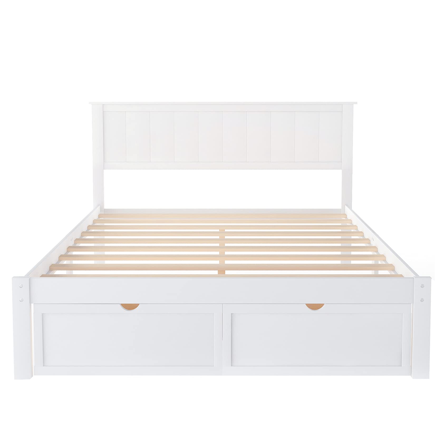 Harper & Bright Designs White Wooden Full Bed Frame with Storage Drawers & Headboard - Sturdy Platform Bed for Kids, Teens, and Adults - Perfect for Small Bedrooms, Guest Rooms & Dormitories