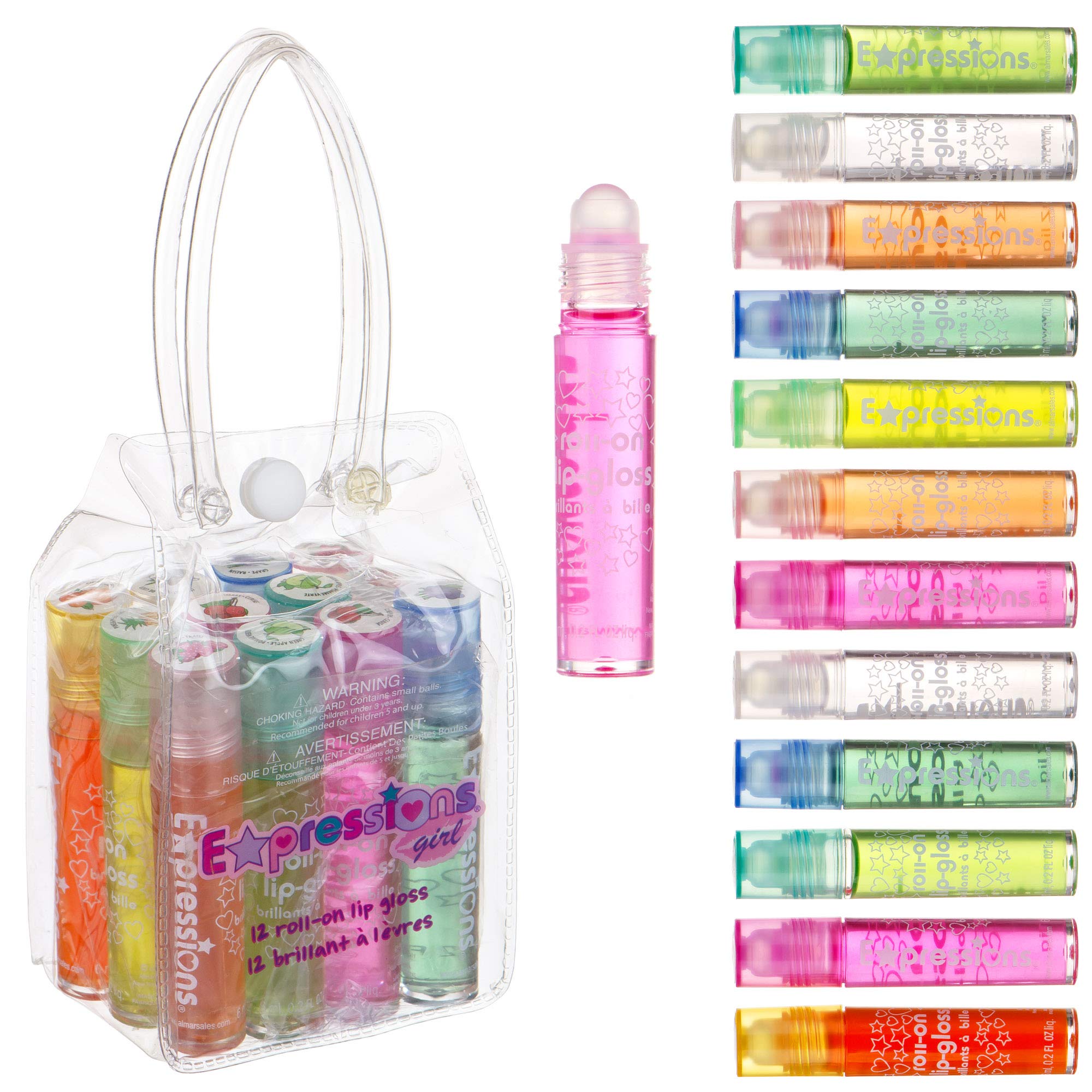 12-Piece Roll-On Lip Gloss Set with Carrying Case - Non-Toxic Fruity Flavored Lip Gloss for Kids & Teens | Perfect Birthday Party Gift, Best Friend Present & Makeup Starter Kit for Girls (Glossy, Kid-Friendly)