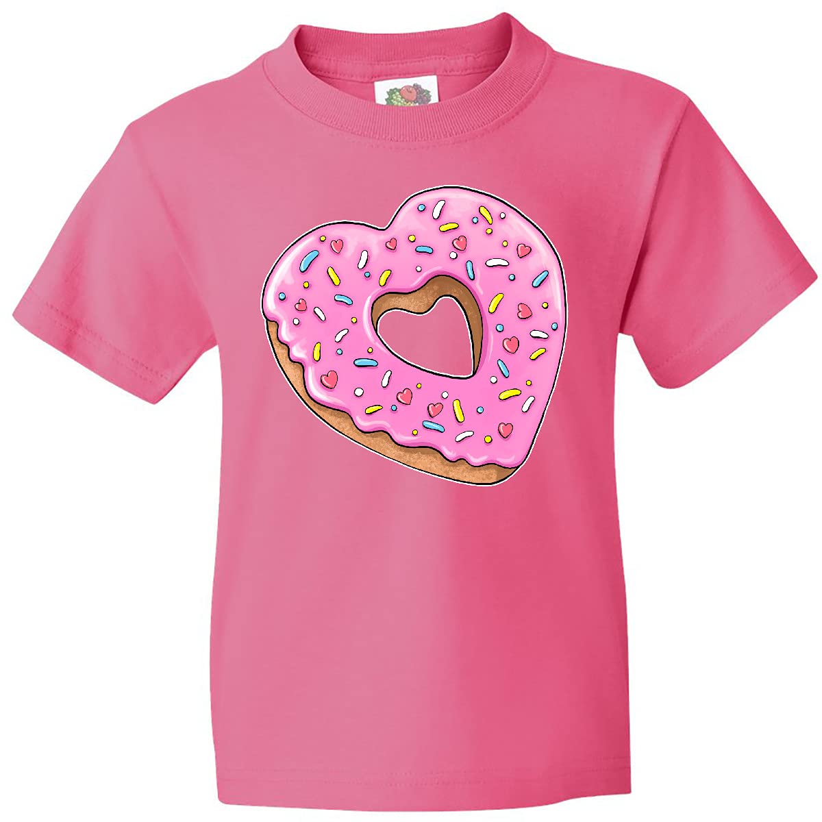 Inktastic Heart Shaped Donut with Pink Icing and Sprinkles Youth T-Shirt - Cute Valentine's Day Gift for Girls, Trendy Graphic Tee for Casual Wear & School Outfits