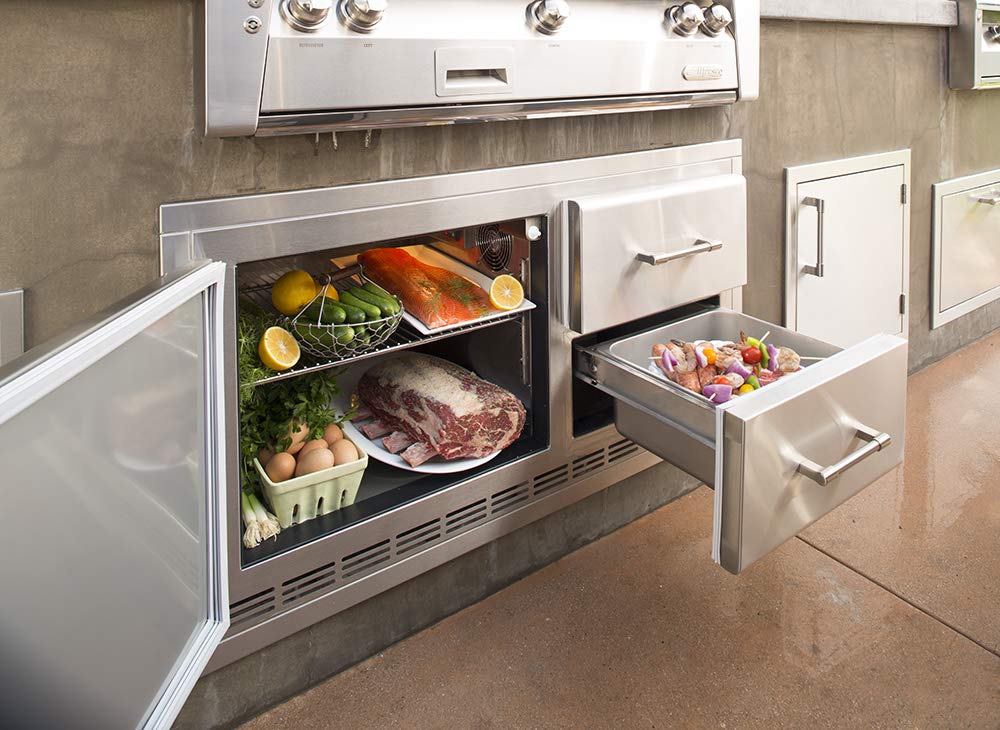 Alfresco ARXE-42 Stainless Steel Built-In Under Grill Refrigerator - Outdoor Kitchen, BBQ, and Patio Cooling Solution