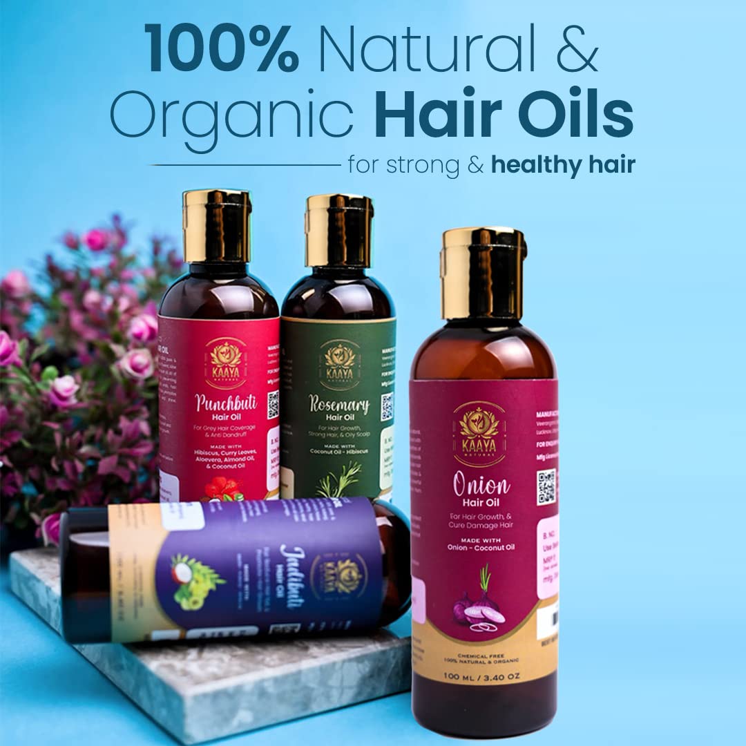 Kaaya Natural Rosemary Hair Oil for Hair Growth & Scalp Health - 100% Organic & Chemical-Free - Promotes Strong, Thick Hair & Controls Oily Scalp - Unisex Hair Treatment Oil (100ml) - Perfect for Daily Hair Care & Scalp Massage at Home
