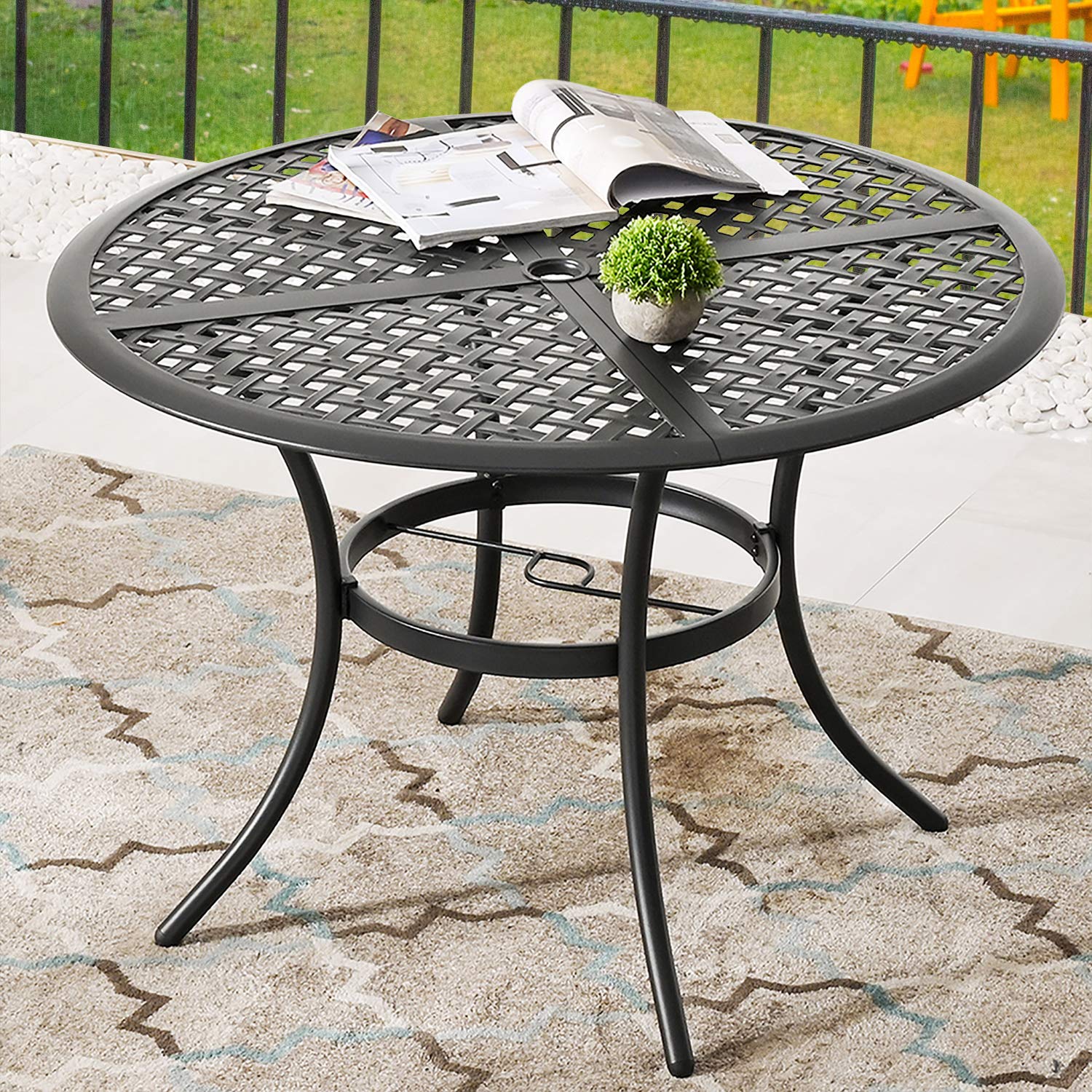 Romayard 5-Piece Outdoor Patio Dining Set with Cushioned Stackable Chairs - Blue Garden Conversation Furniture for Backyard, Deck, Poolside & Balcony